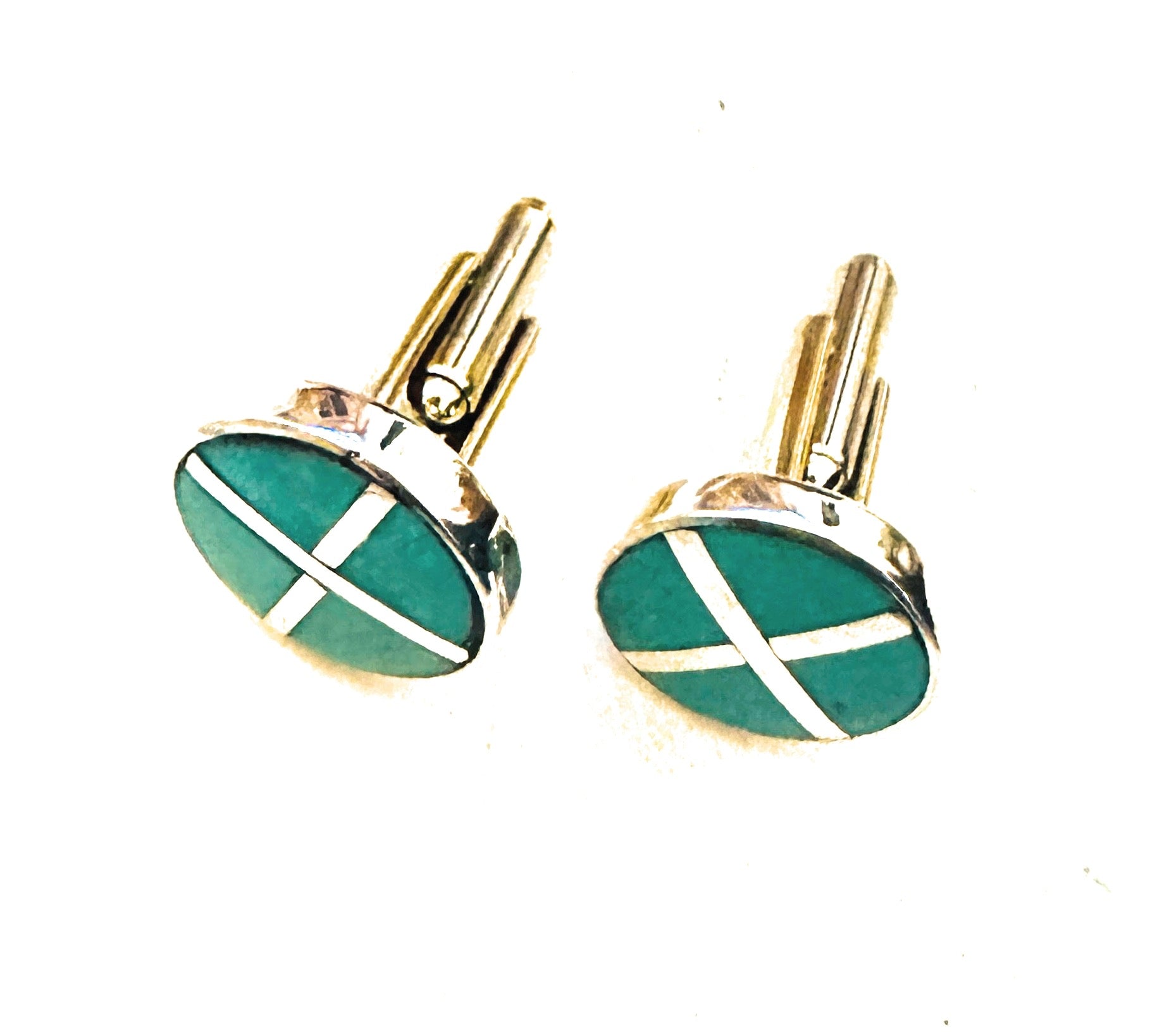 Navajo Sterling Silver & Turquoise Inlay Cuff Links