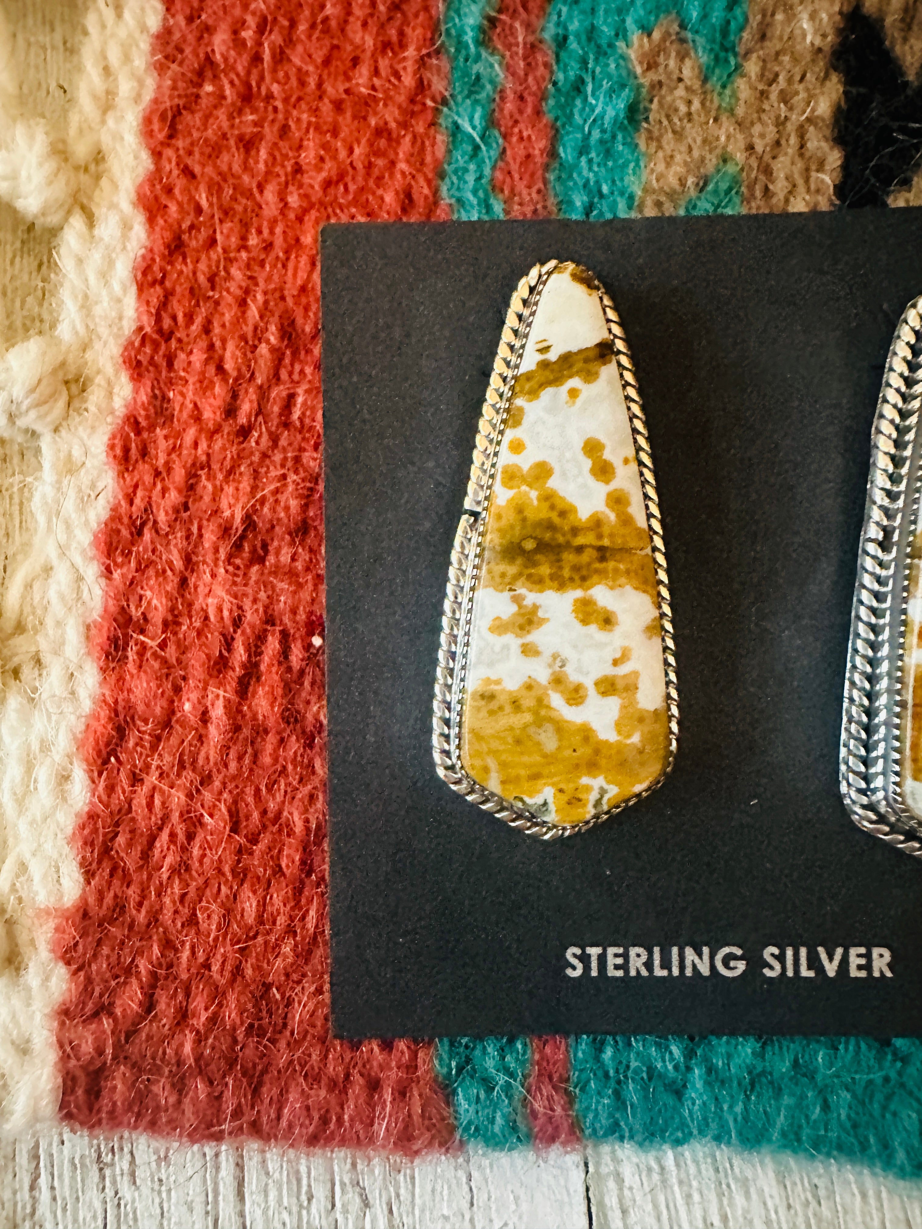 Navajo Jasper Sterling Silver Post Earrings Signed