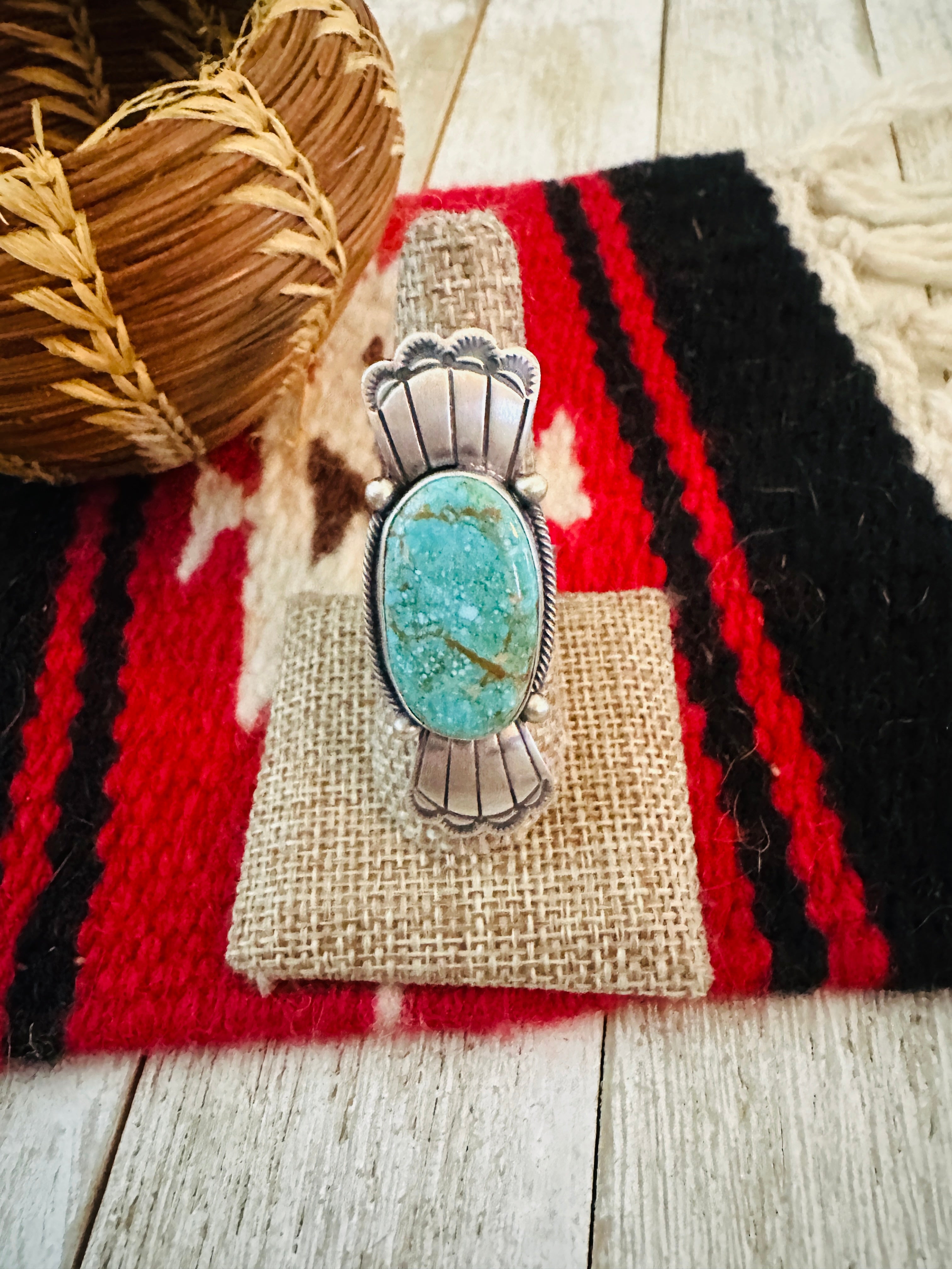 Handcrafted Turquoise & Sterling Silver Ring Size 9 by Daniel Benally