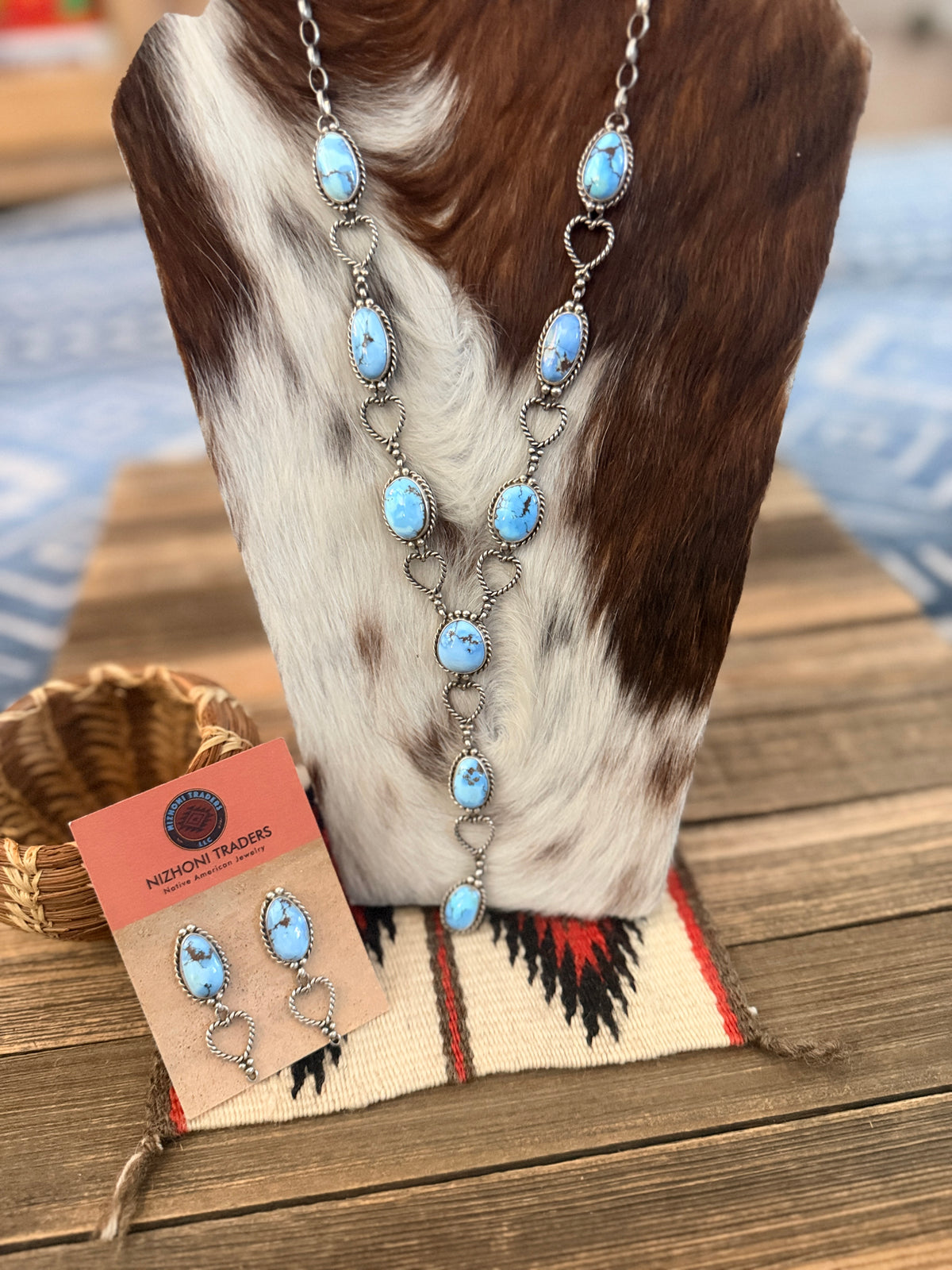 Handcrafted Golden Hills Turquoise & Sterling Silver Necklace and Earring Set by Larry Kaye