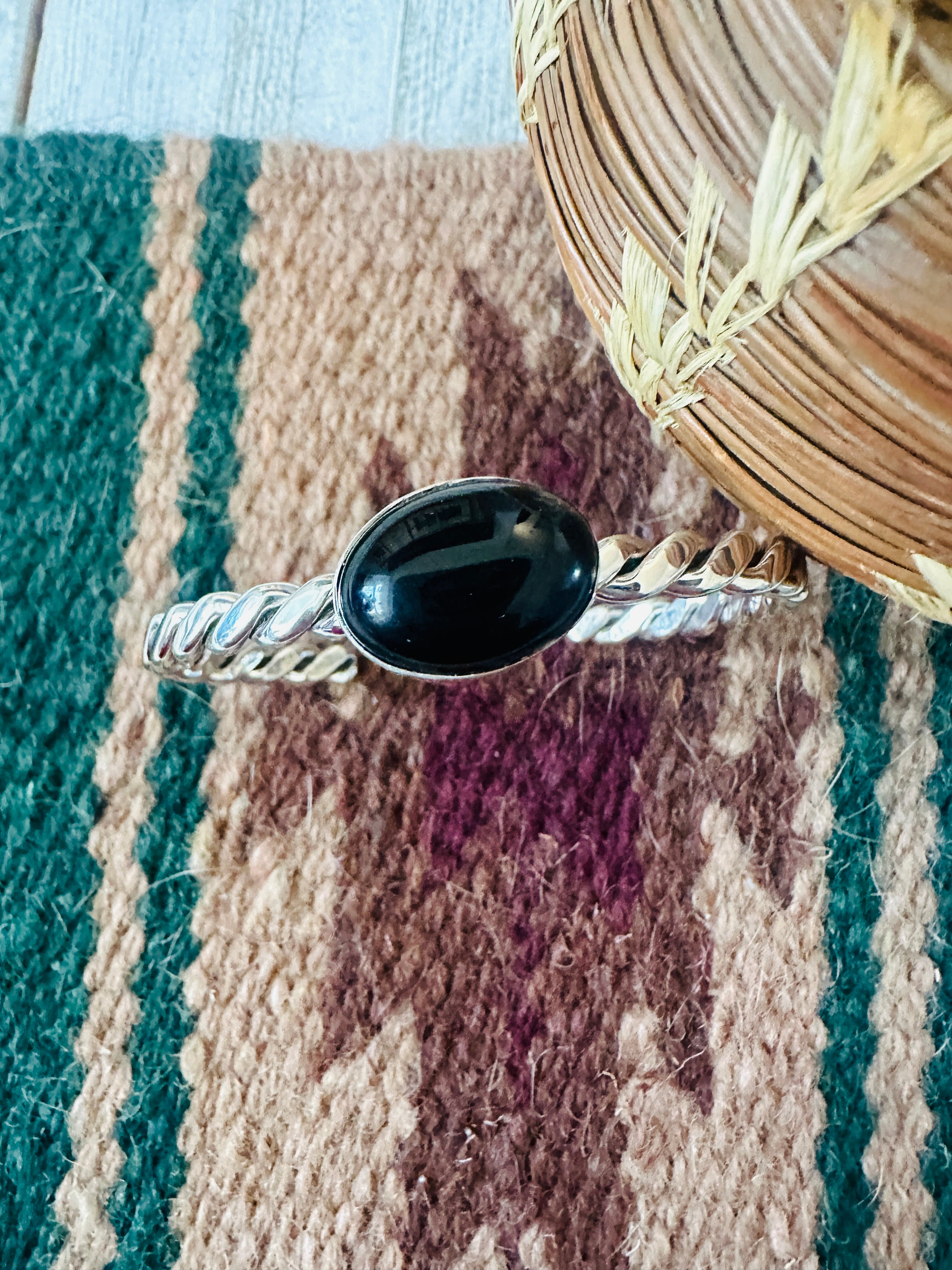 Navajo Onyx & Sterling Silver Cuff Bracelet