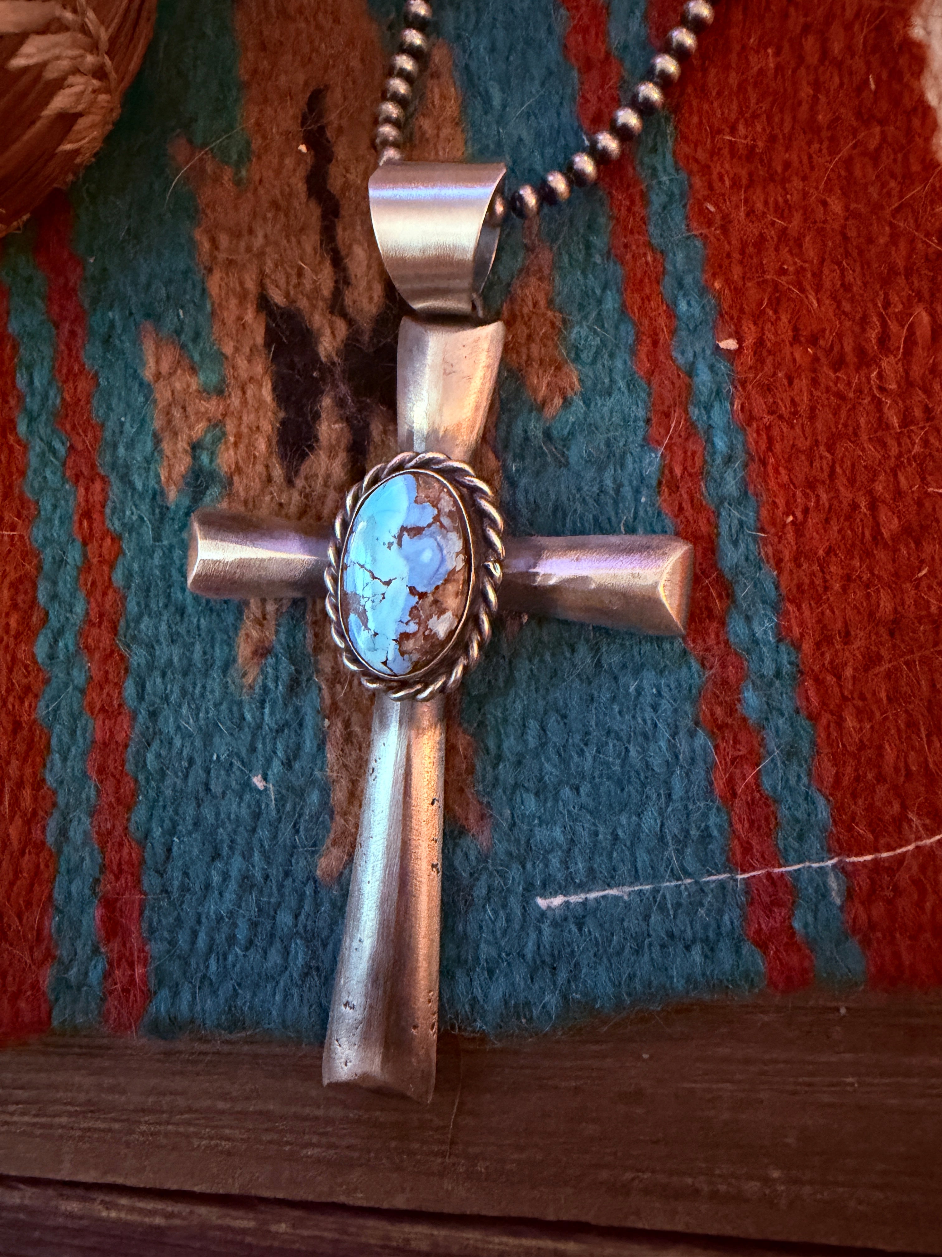 Handcrafted Golden Hills Turquoise & Sterling Silver Cross Pendant by Chimney Butte