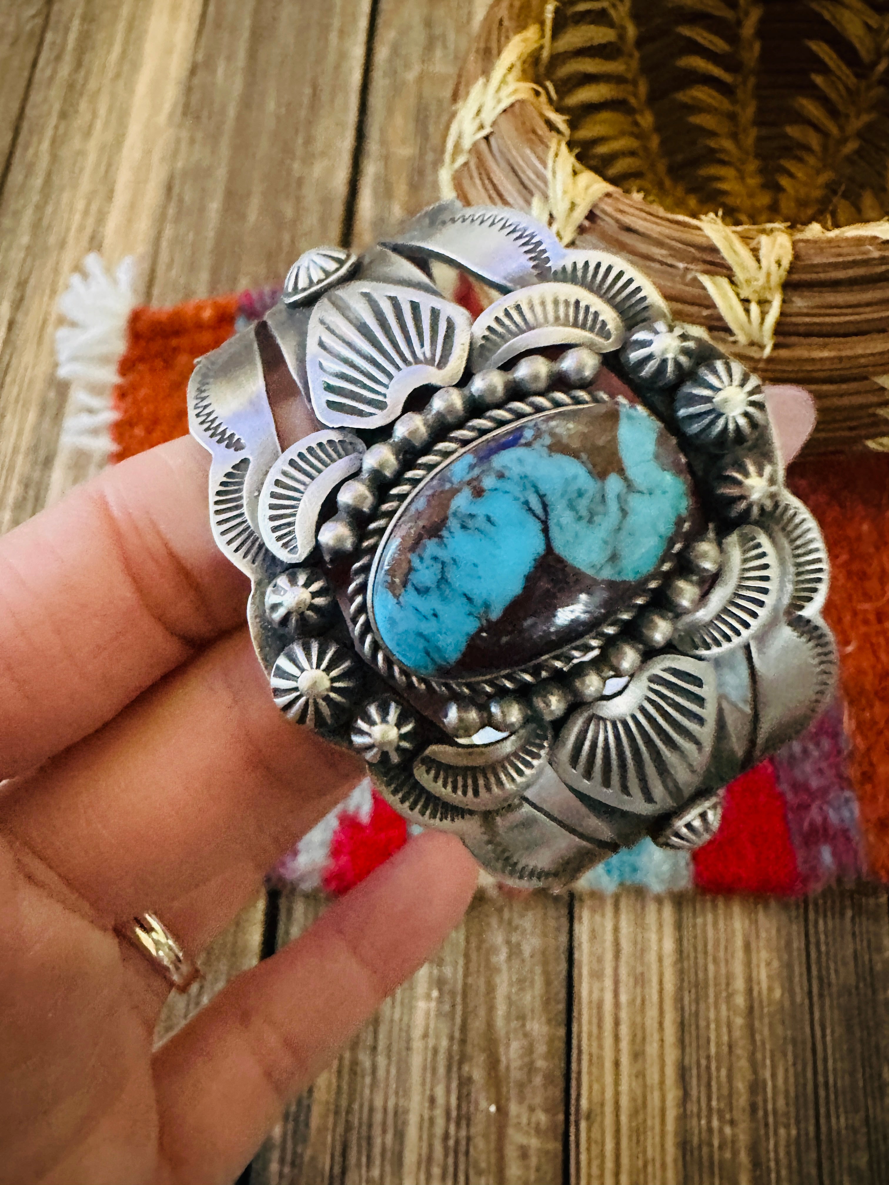 Handcrafted Egyptian Turquoise & Sterling Silver Cuff Bracelet by Randall Endito