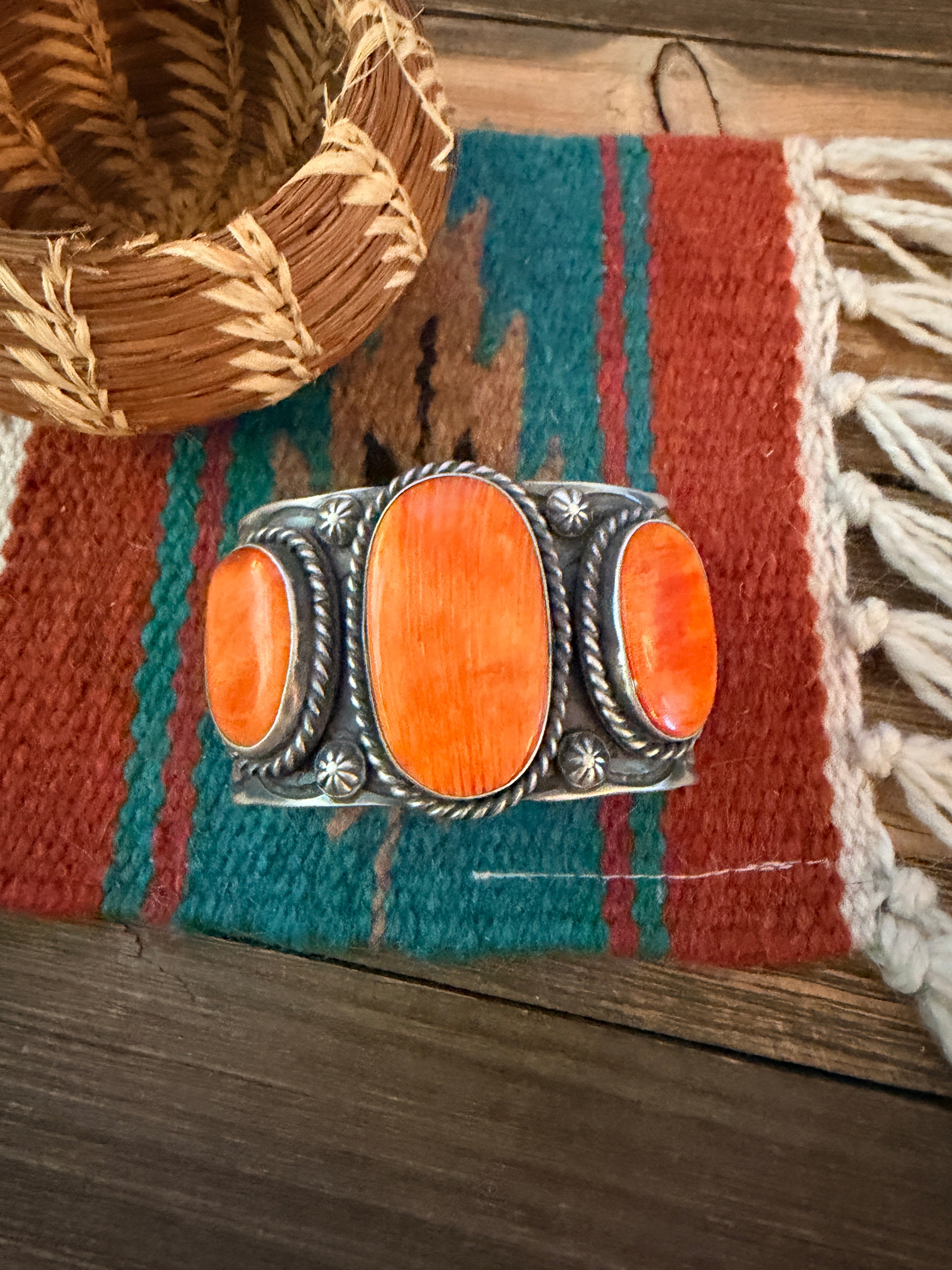 Handcrafted Orange Spiny & Sterling Silver Cuff Bracelet by Chimney Butte