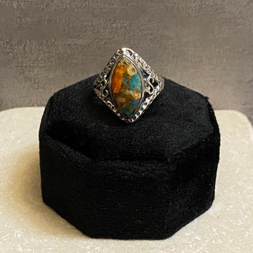 Sterling Silver Orange Spiny Turquoise Ring Size 8.75