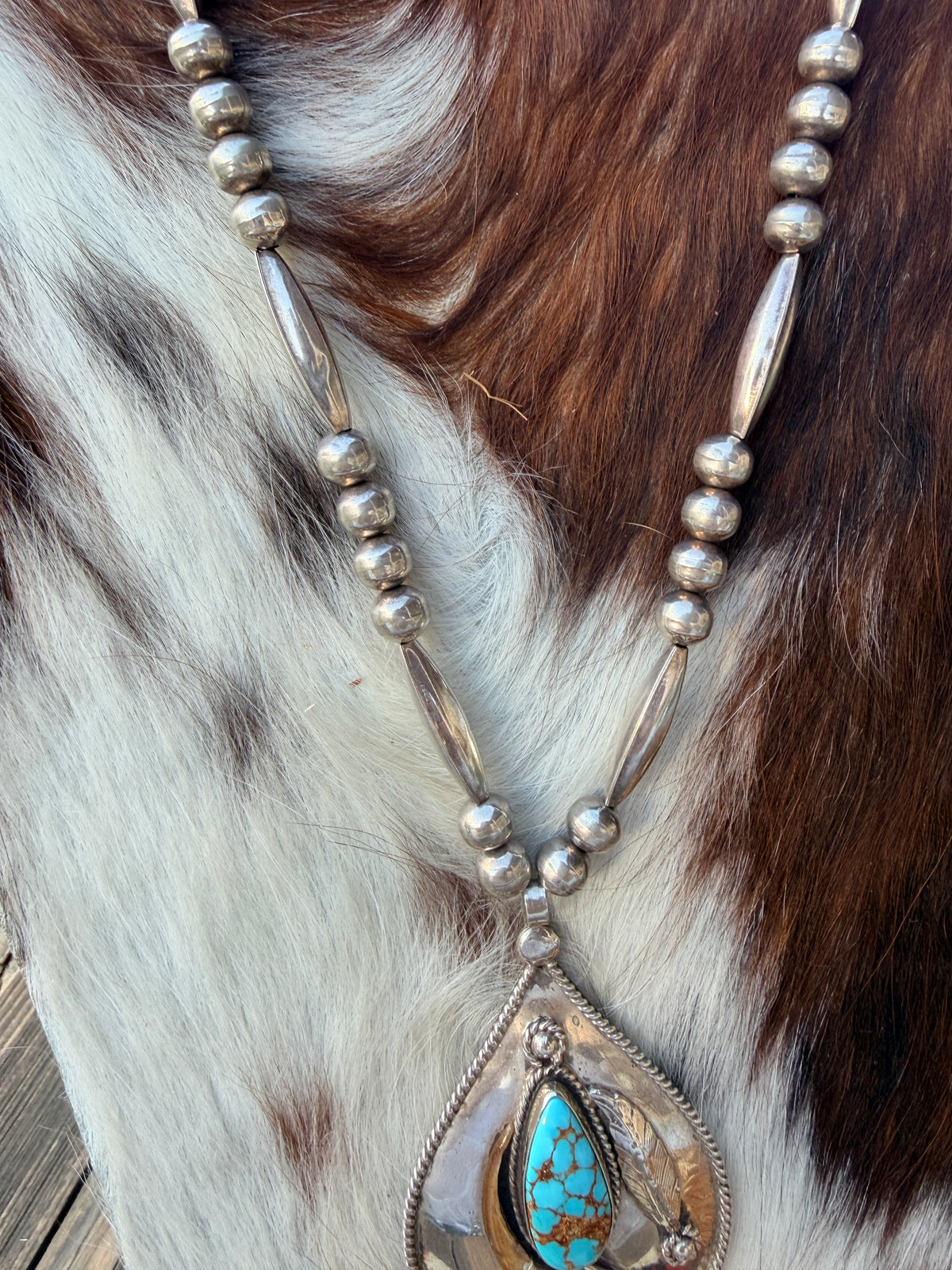 Old Pawn Handcrafted Turquoise & Sterling Silver Beaded Necklace