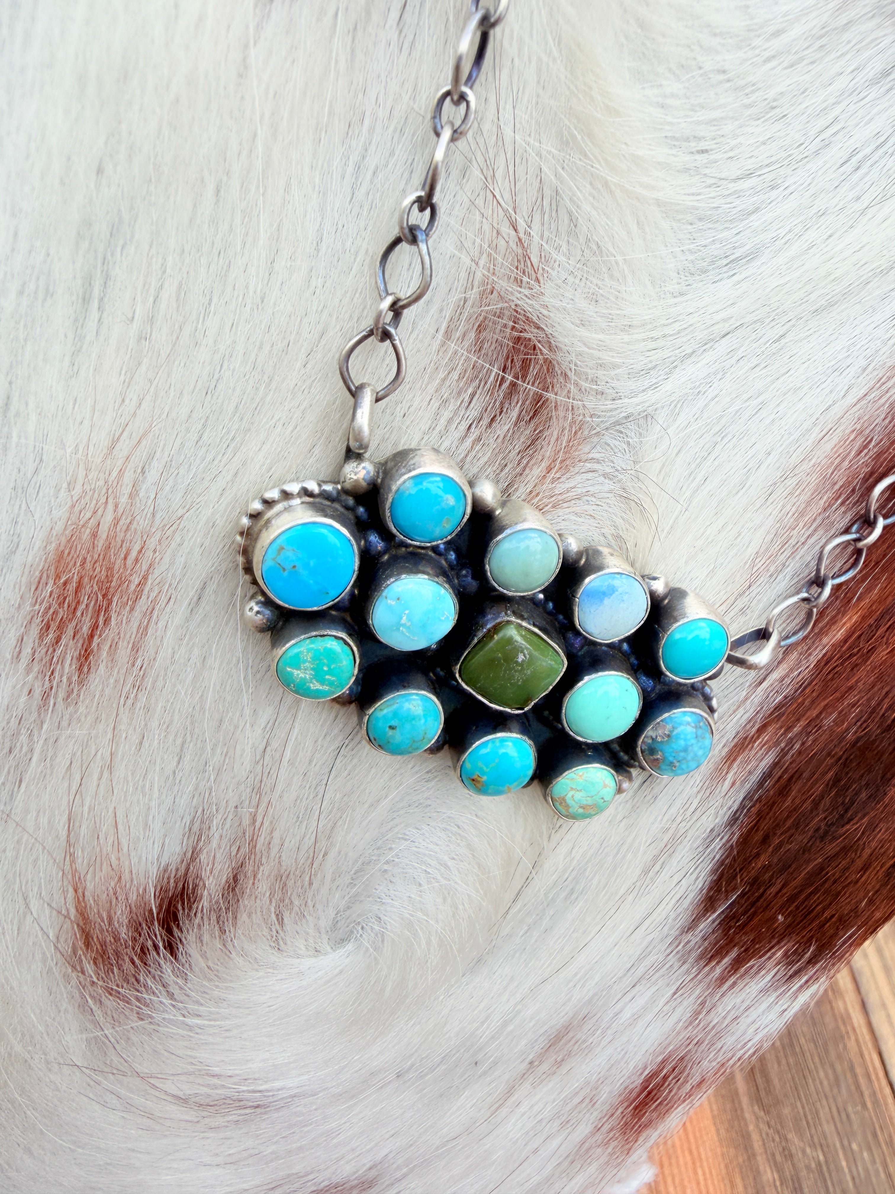Handcrafted Turquoise & Sterling Silver Cluster Necklace by Travis Jim
