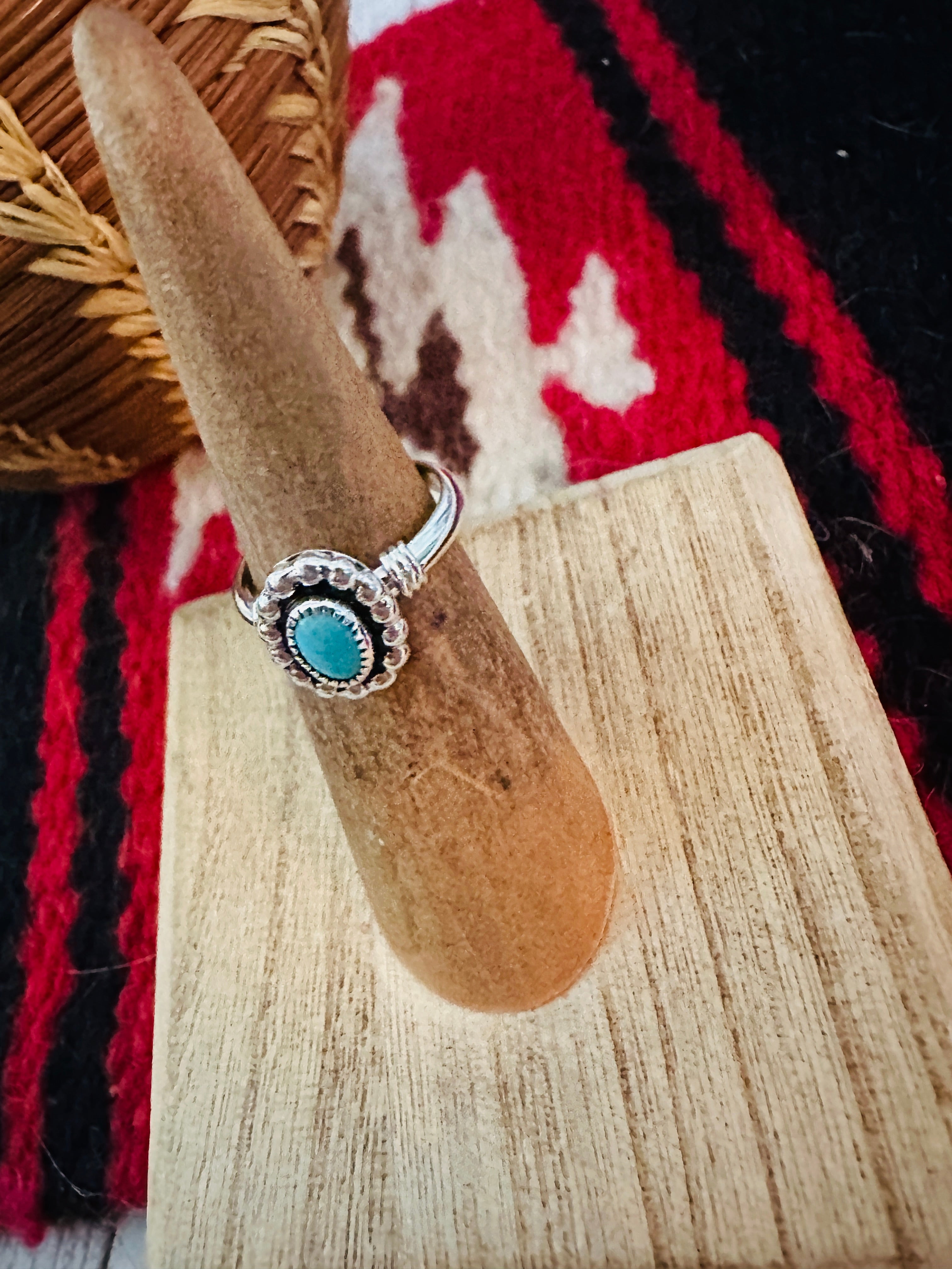 Navajo Turquoise & Sterling Silver Shadowbox Ring Size 4