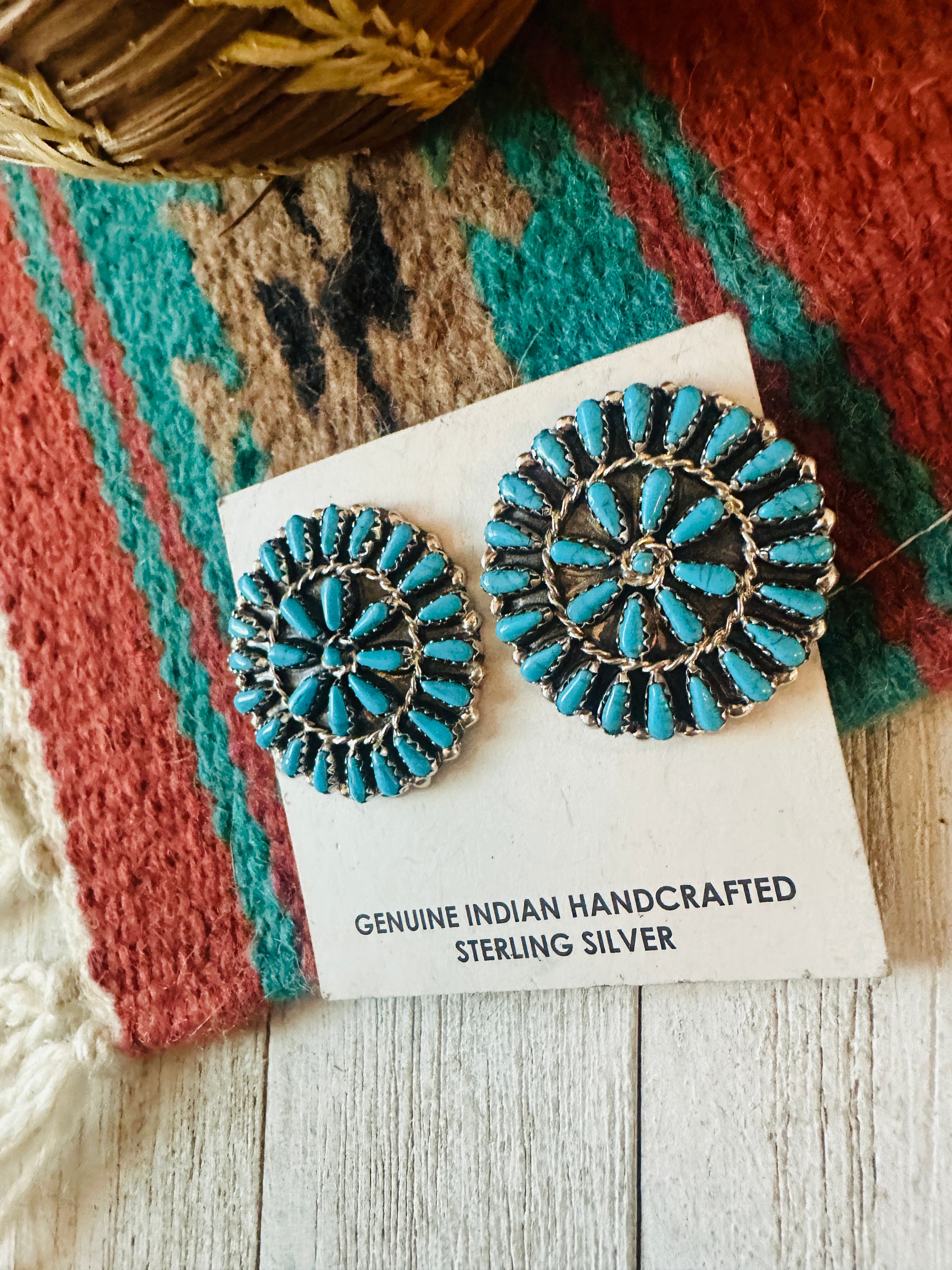 Navajo Sterling Silver & Turquoise Cluster Post Earrings