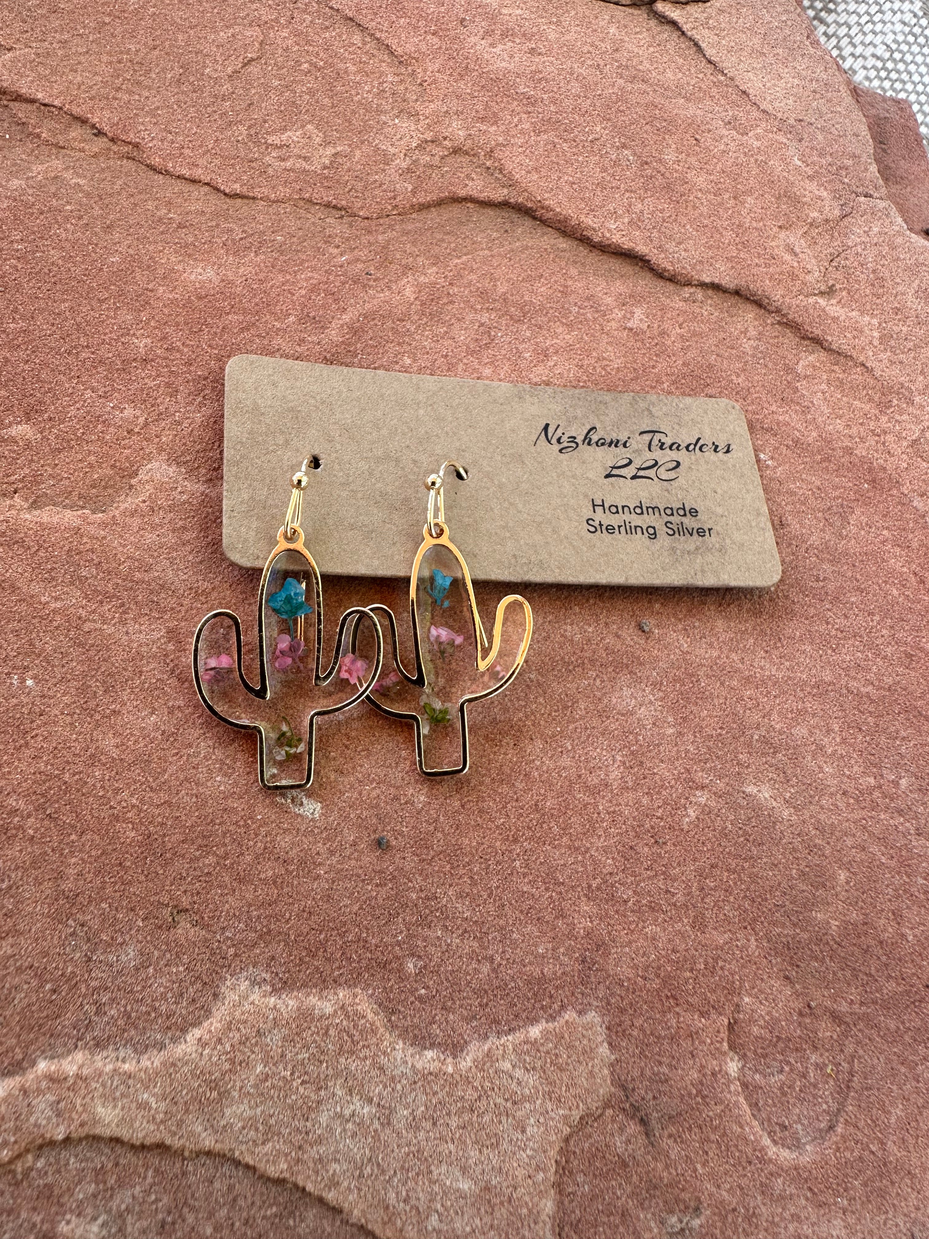 “The Golden Collection” Vintage Dried Flower Cactus Handmade 14k Gold Vermeil Earrings