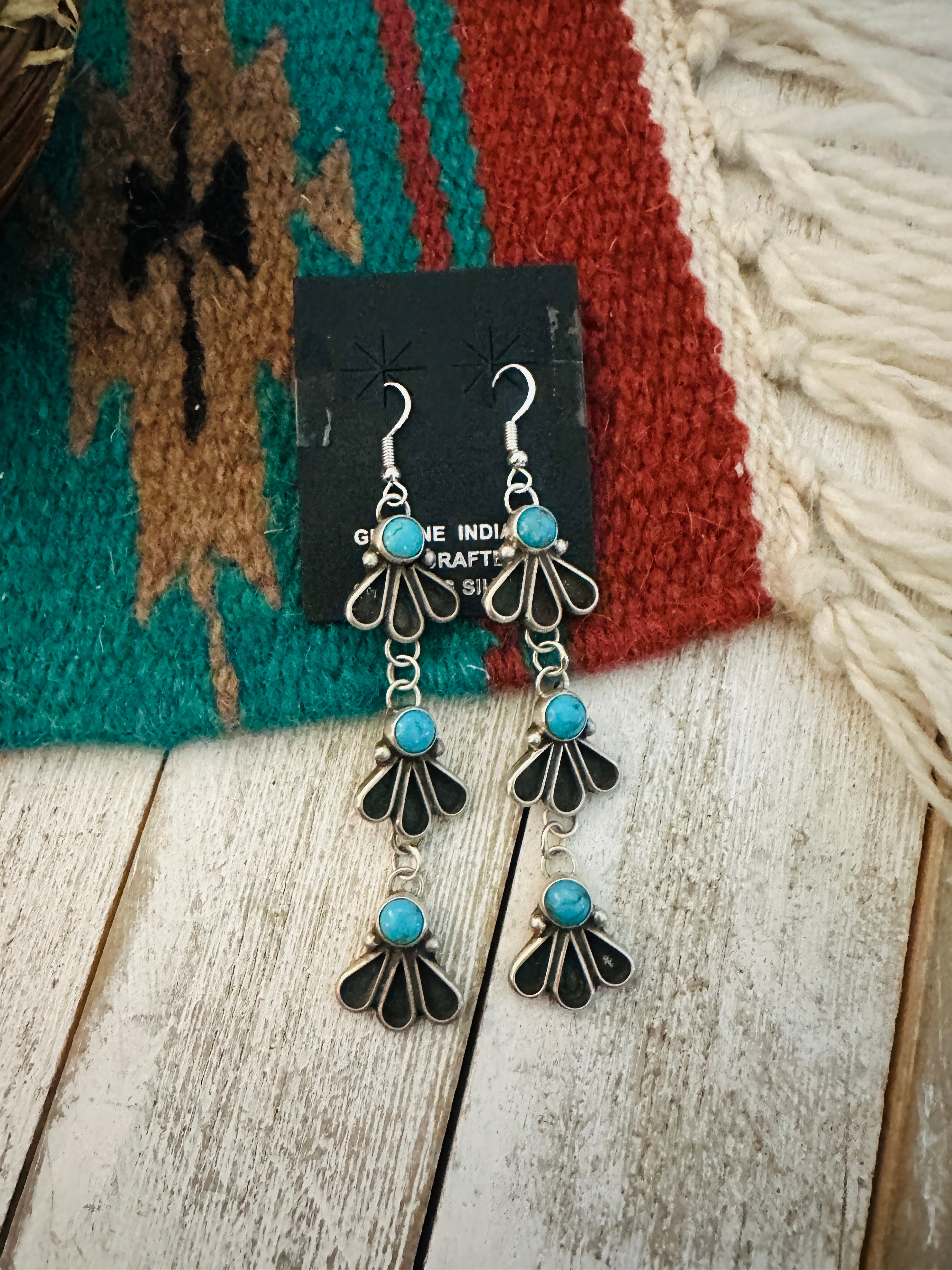 Navajo Sterling Silver & Turquoise Dangle Earrings by Geraldine James