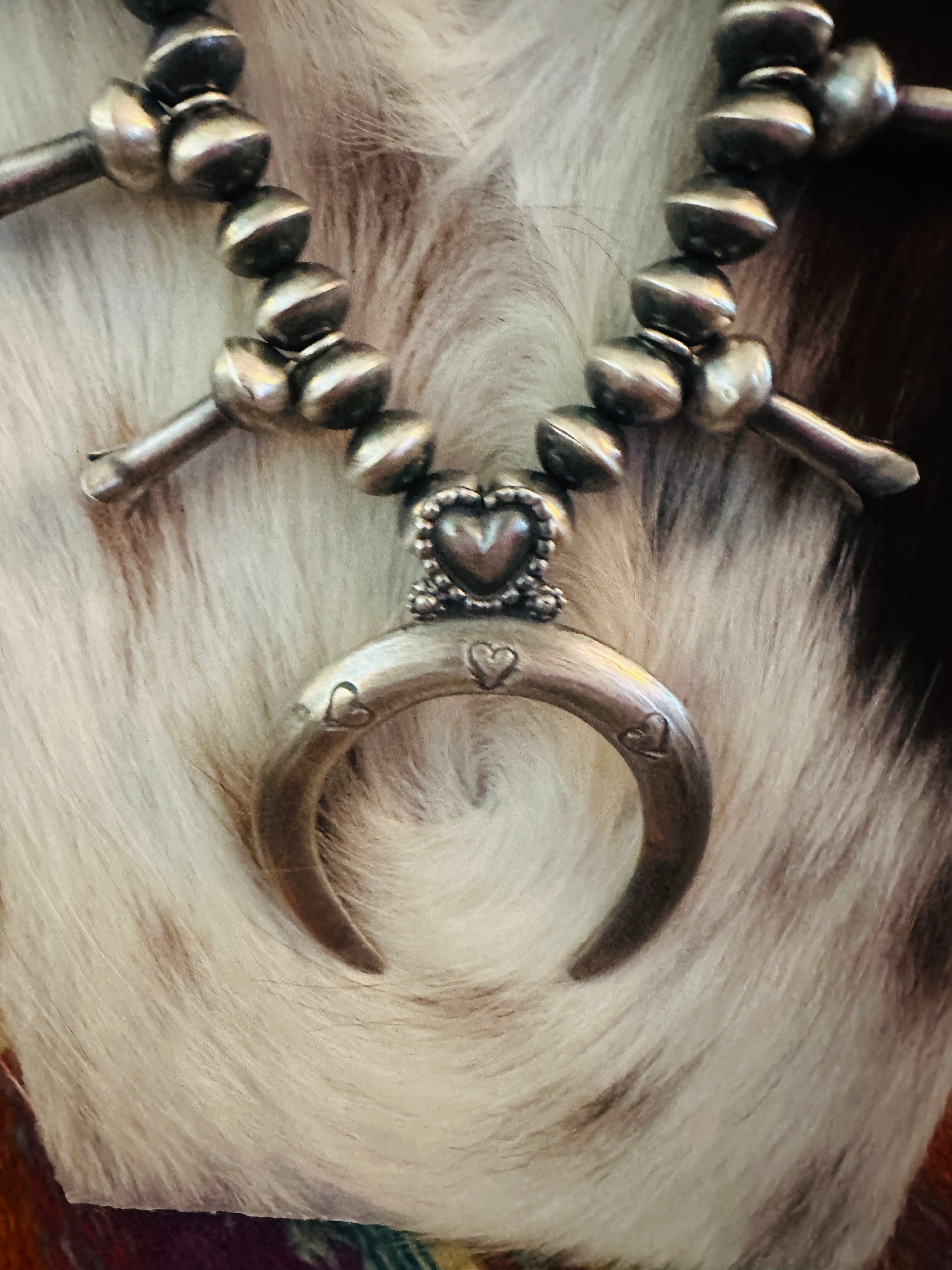 Handcrafted Sterling Silver Heart Squash Blossom Necklace