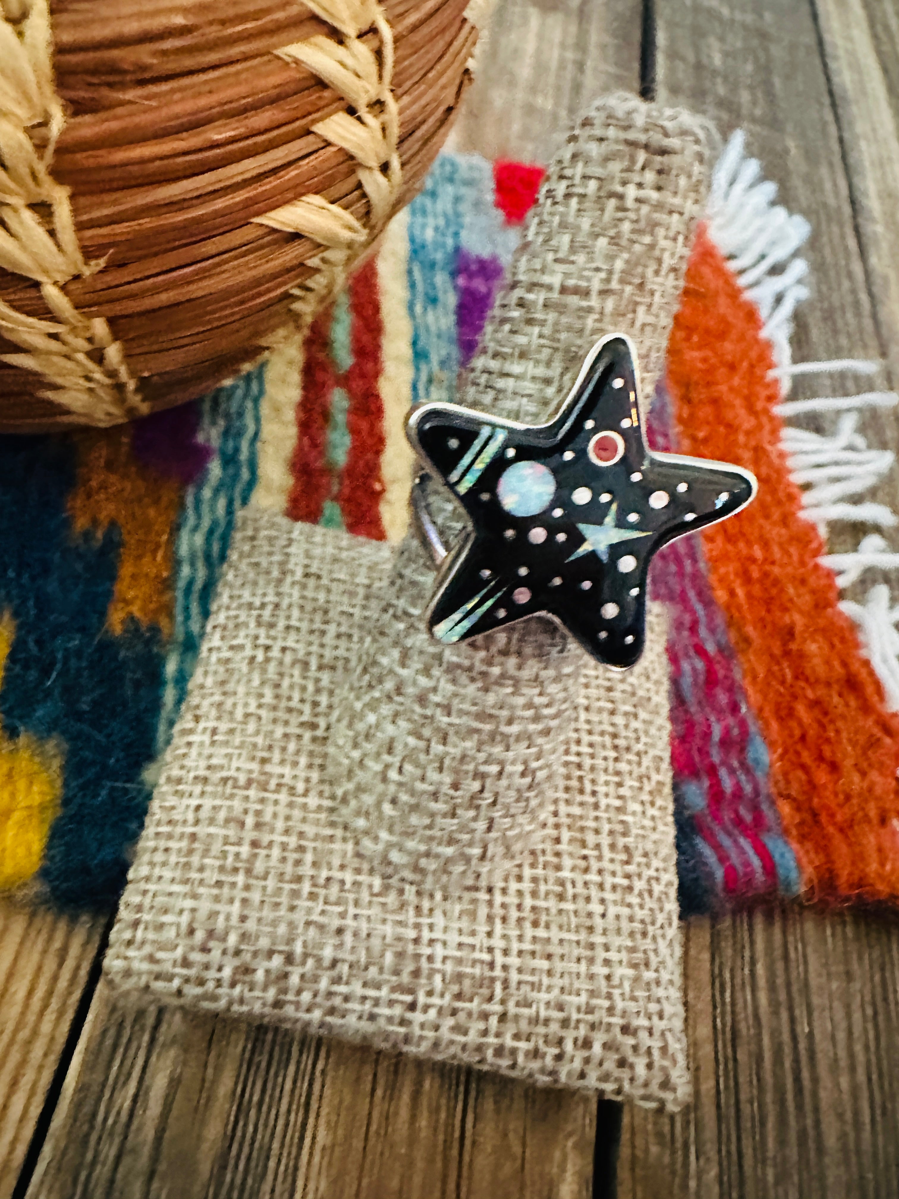Navajo Multi Stone & Sterling Silver Inlay Star Ring by Matthew Jack