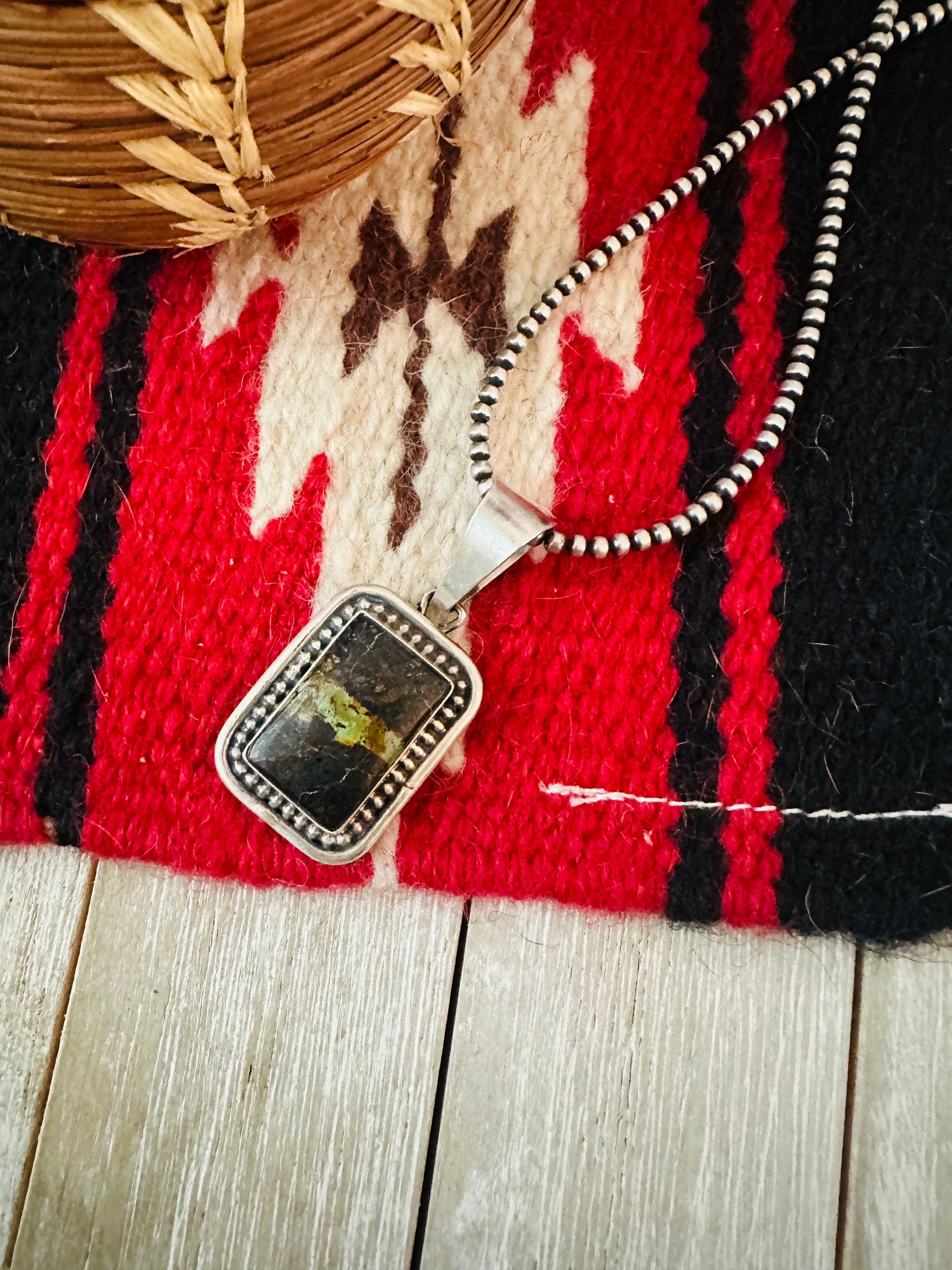 Handcrafted Sterling Silver & Blackjack Turquoise Pendant