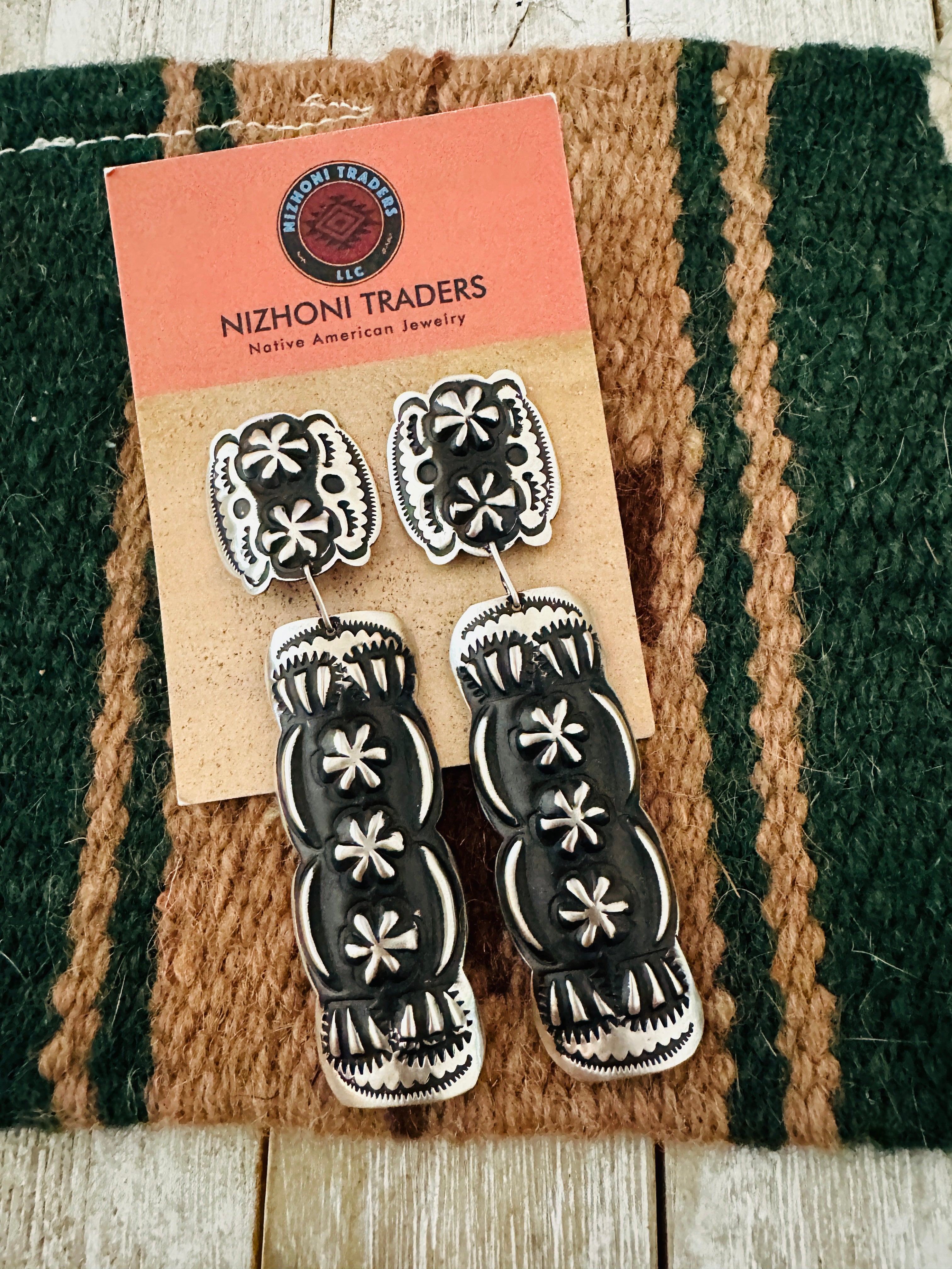 Handcrafted Sterling Silver Concho Dangle Earrings by Leander Tahe