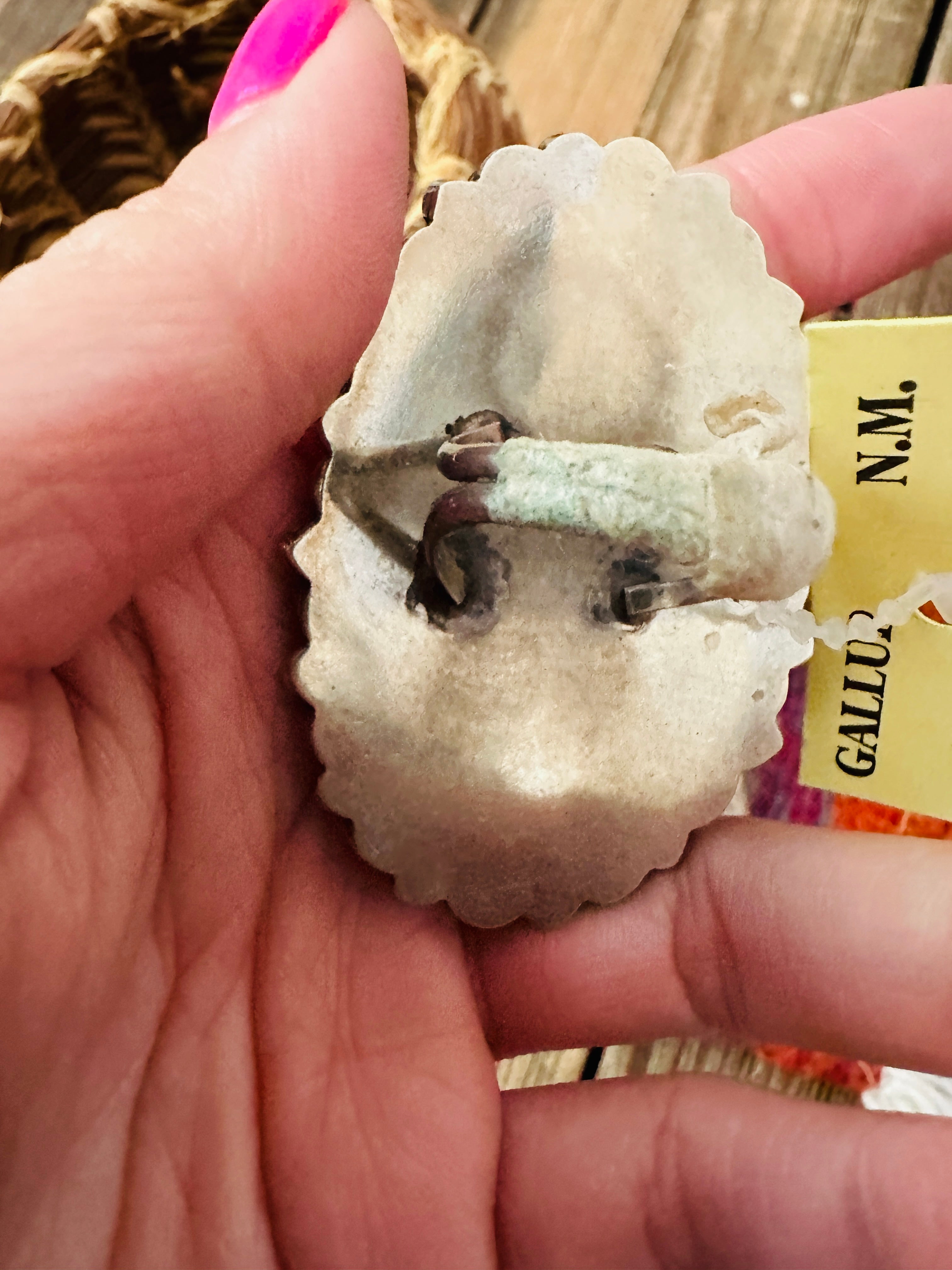 Old Pawn Handcrafted Turquoise & Sterling Silver Cluster Ring Size 10