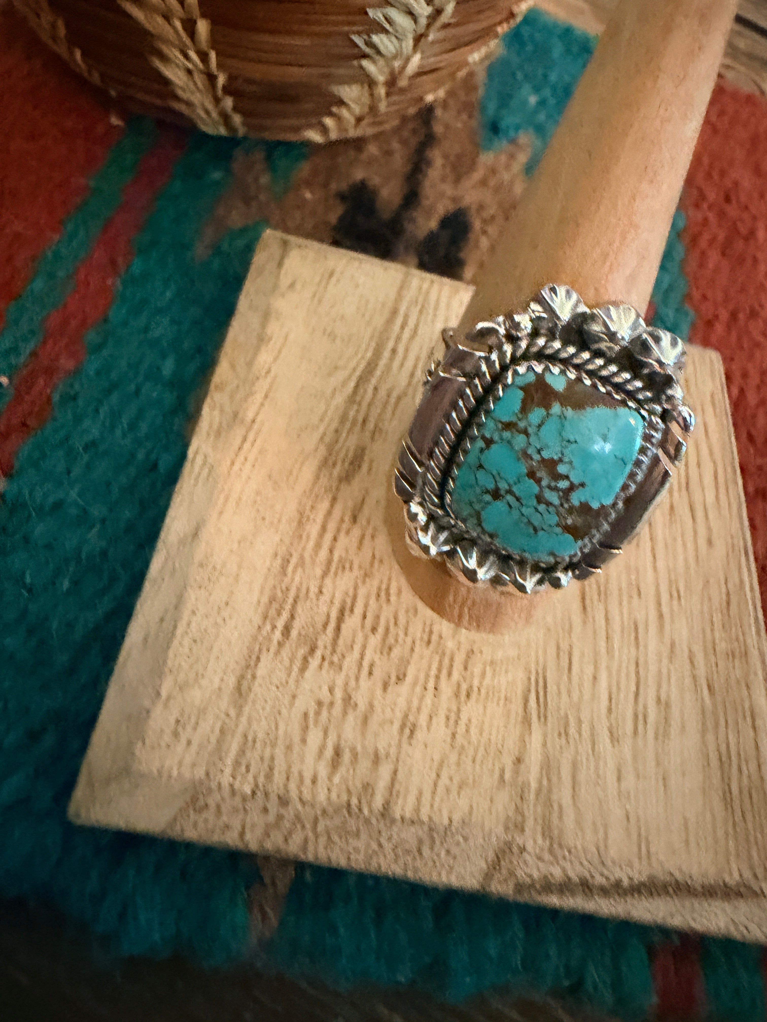 Handmade Sterling Silver Number 8 Turquoise Adjustable Ring Signed Nizhoni
