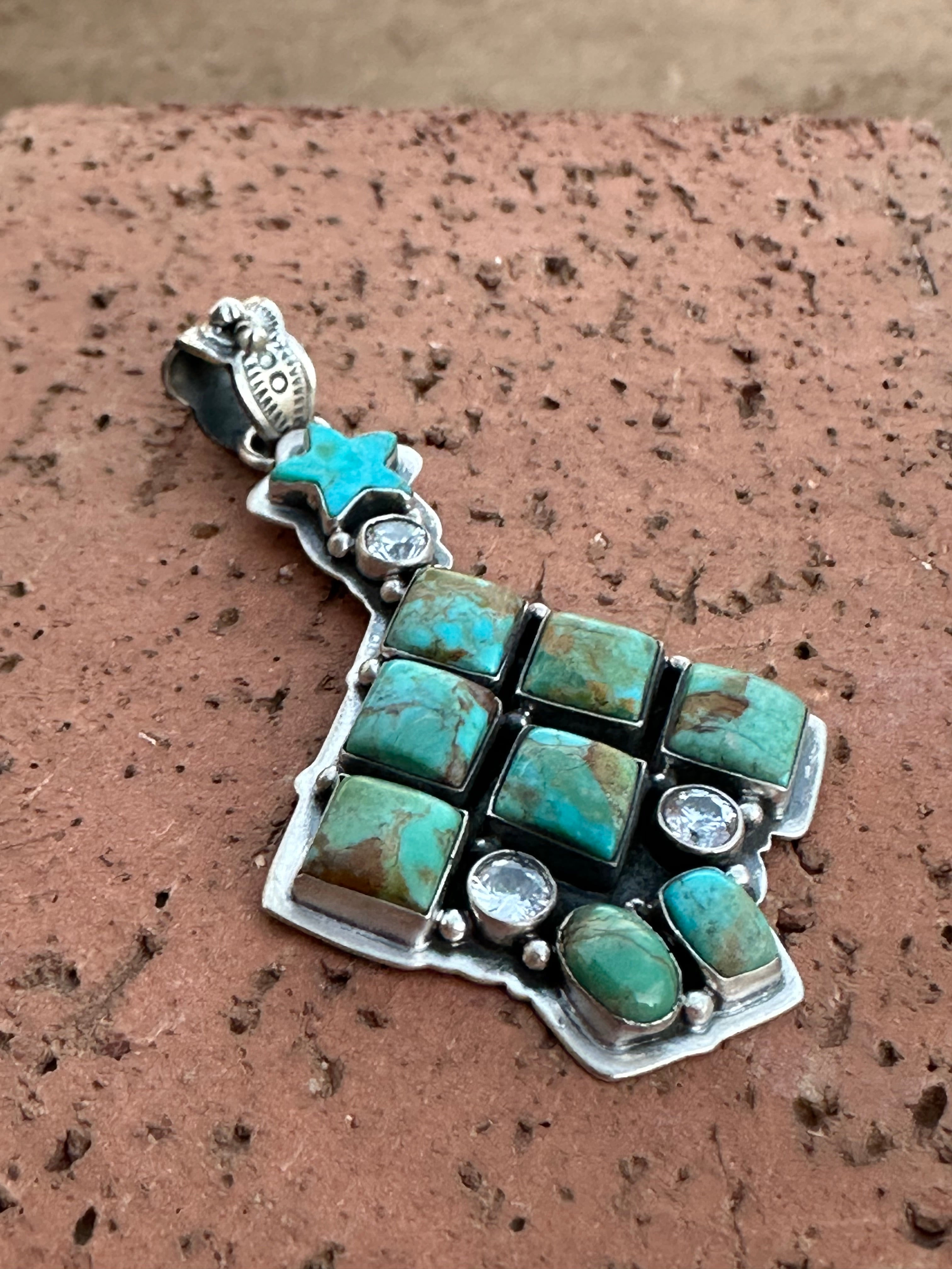 Handmade Sterling Silver  & Turquoise Christmas Tree Pendant