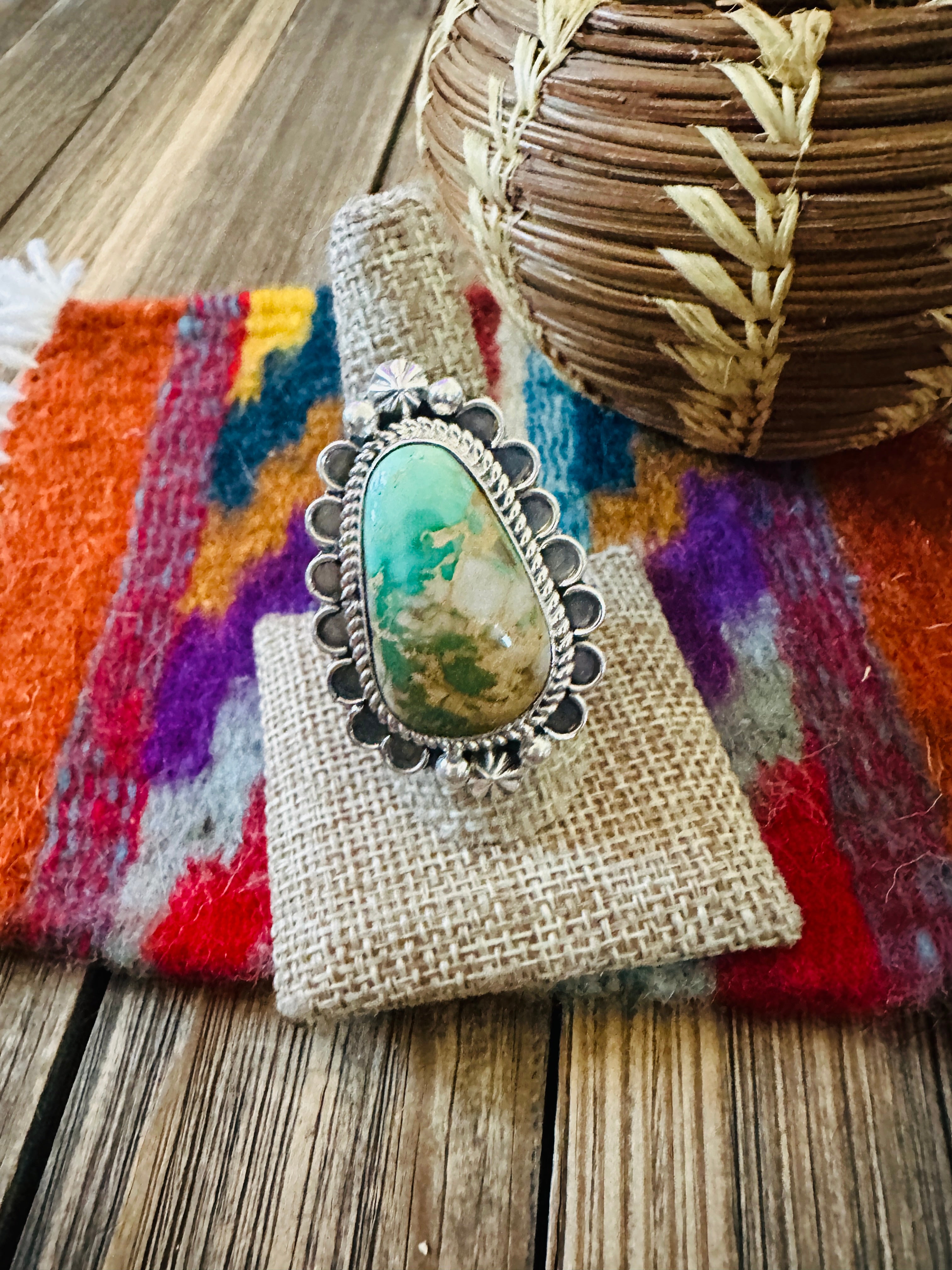 Handcrafted Turquoise & Sterling Silver Ring 9.5 by Rosella Paxson