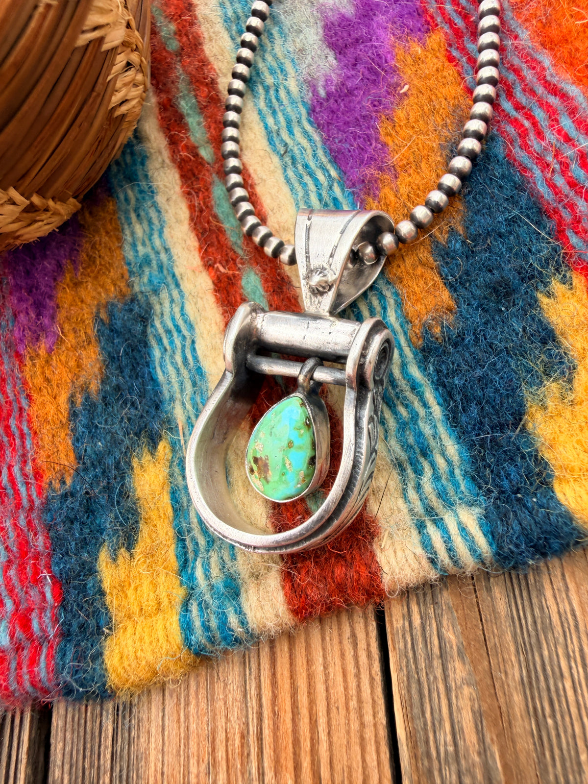Handcrafted Sterling Silver & Turquoise Stirrup Pendant by Charles Johnson