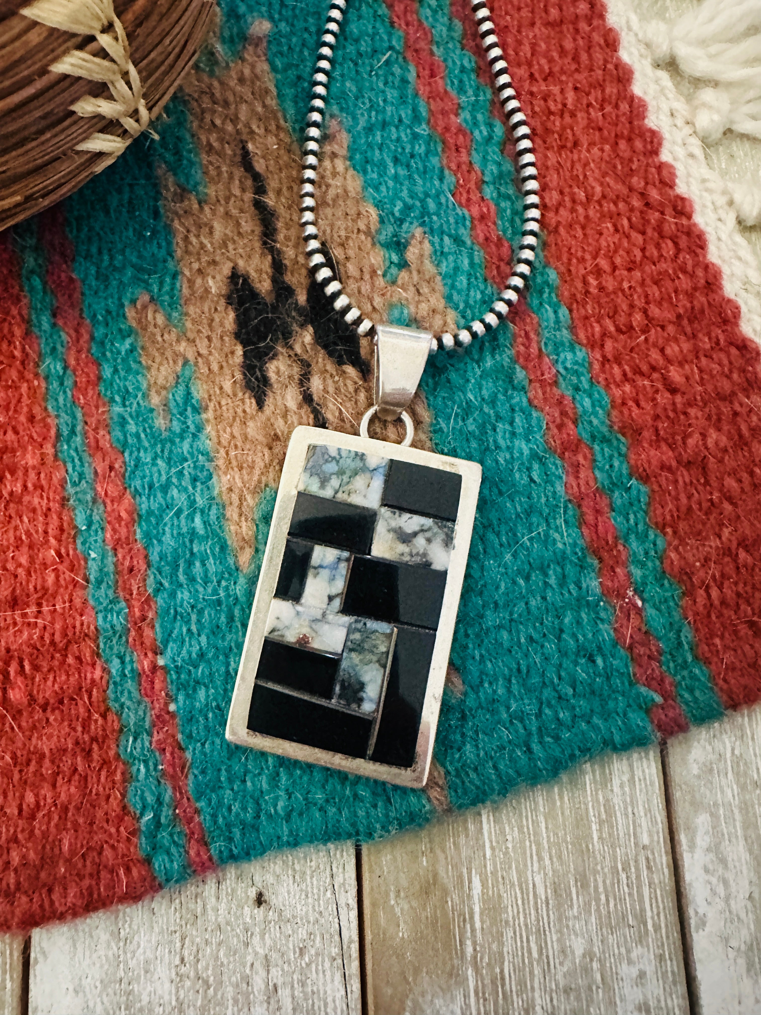 Handcrafted Sterling Silver and Multi Stone Inlay Pendant by Tom Jackson