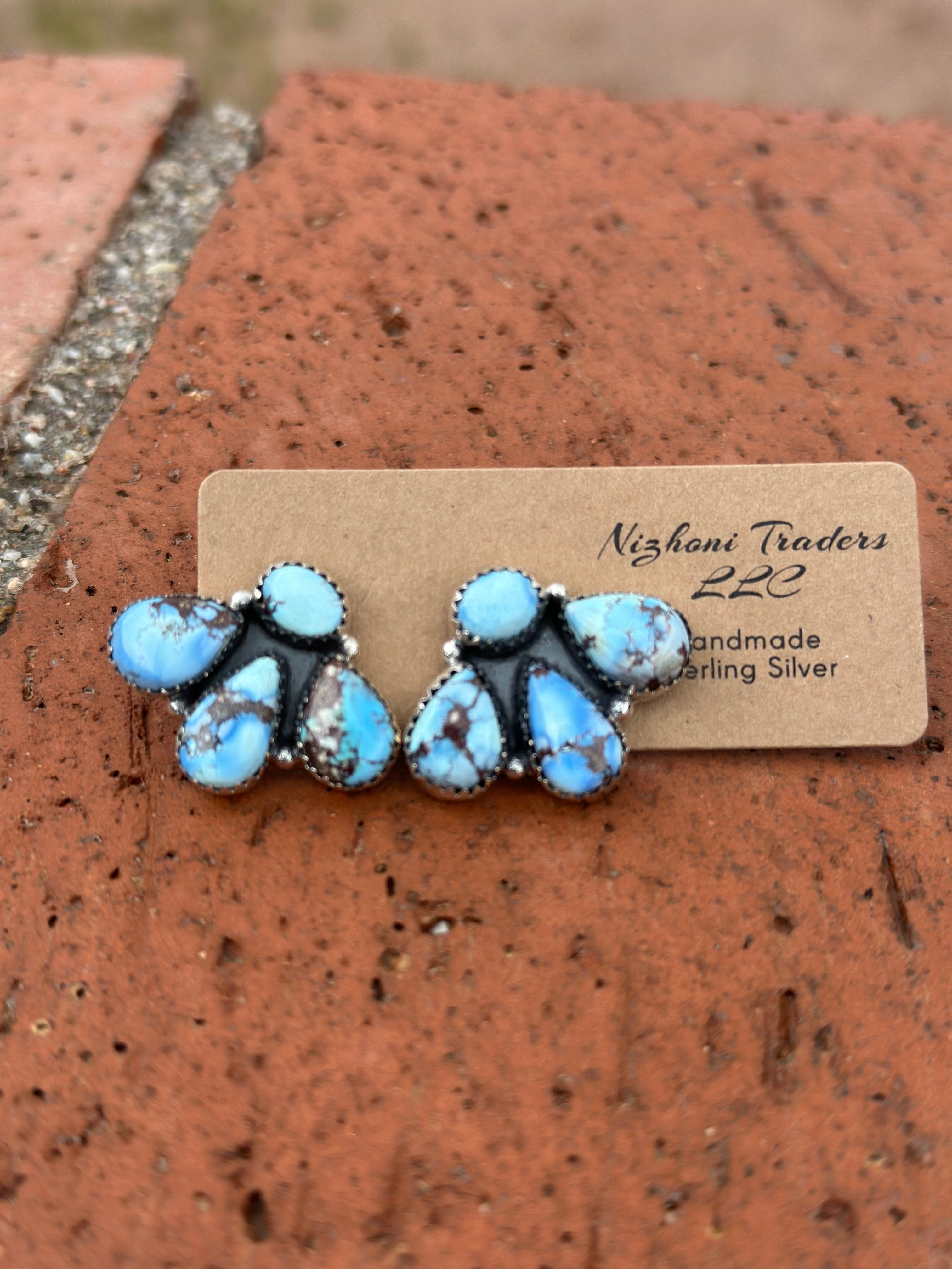 Nizhoni “The Backroads” Golden Hills Turquoise & Sterling Silver 4 Stone Earrings Handmade