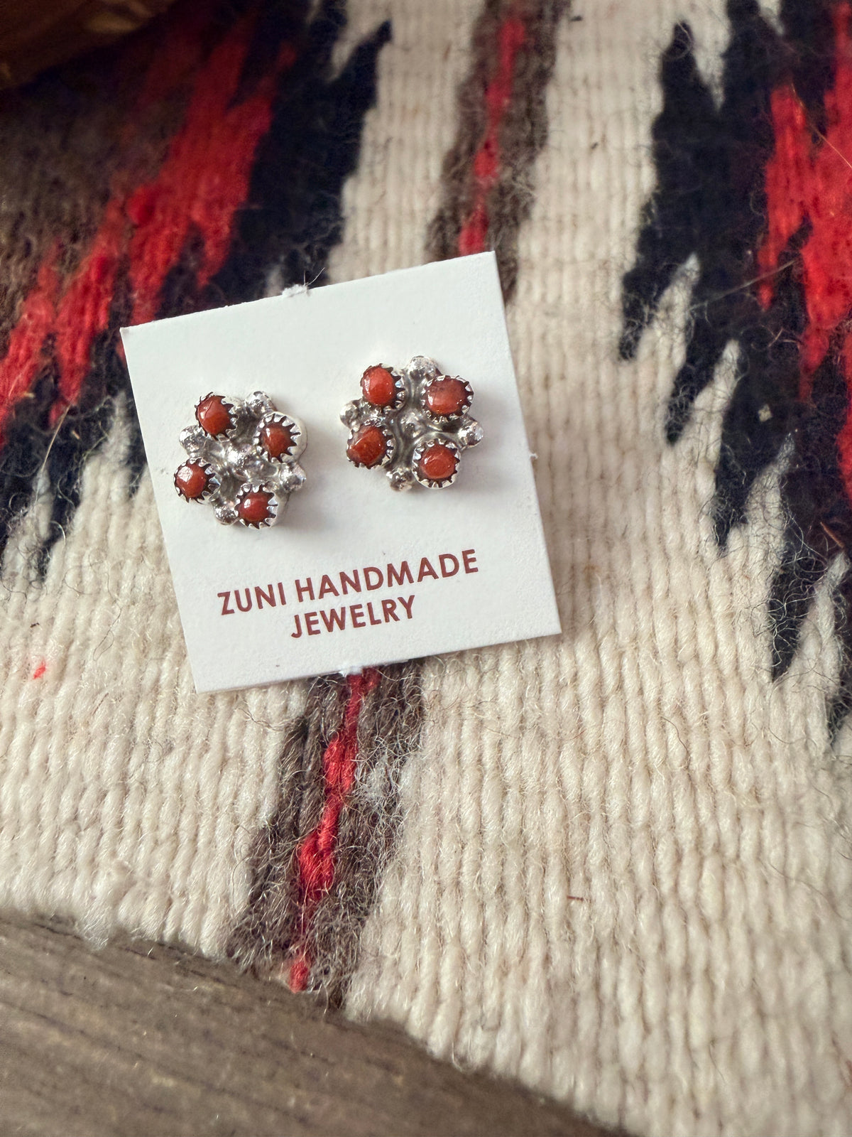 Handcrafted Sterling Silver & Coral Petit Point Stud Earrings