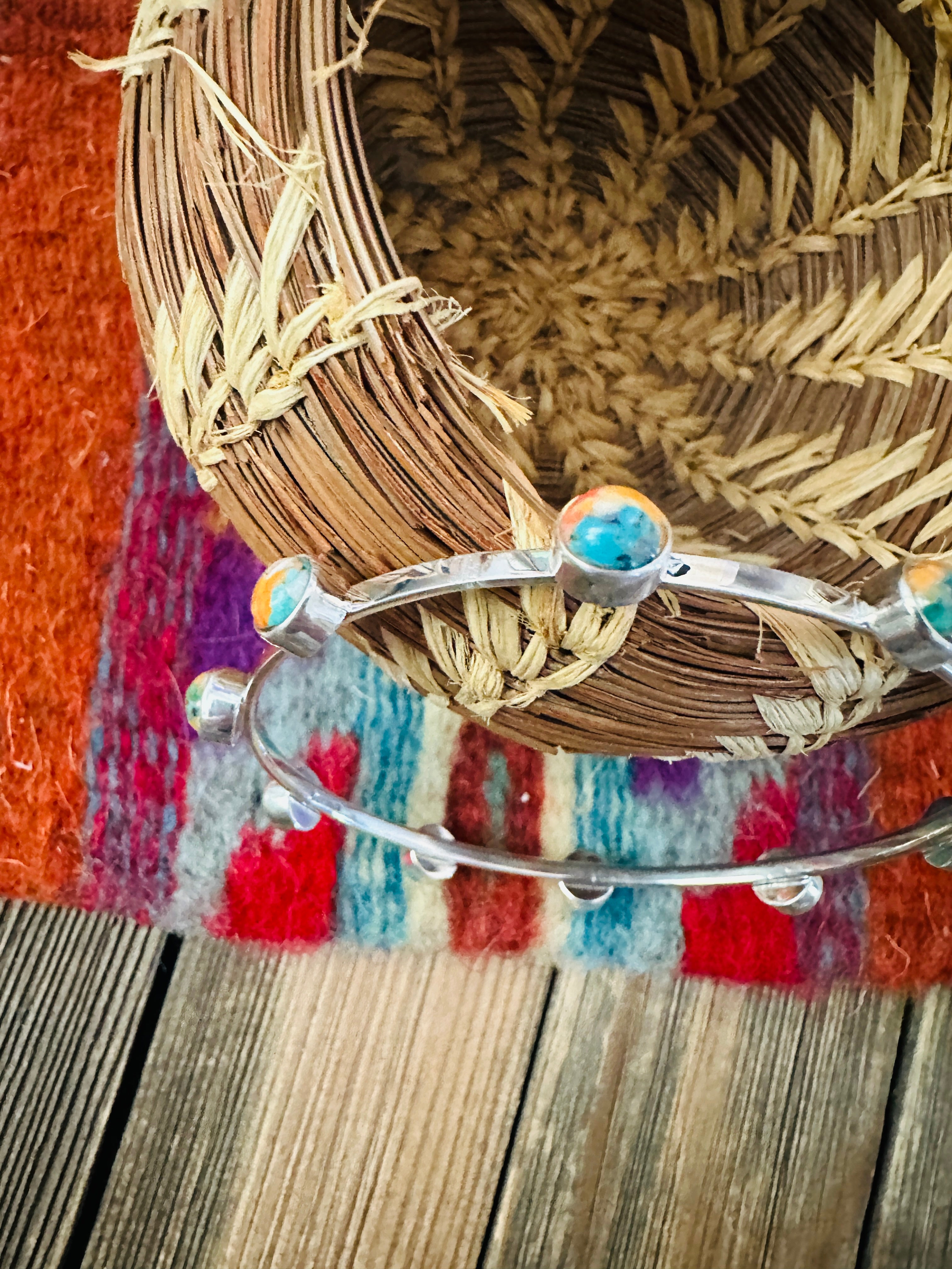 Handcrafted Multi Stone & Sterling Silver Bangle Bracelet