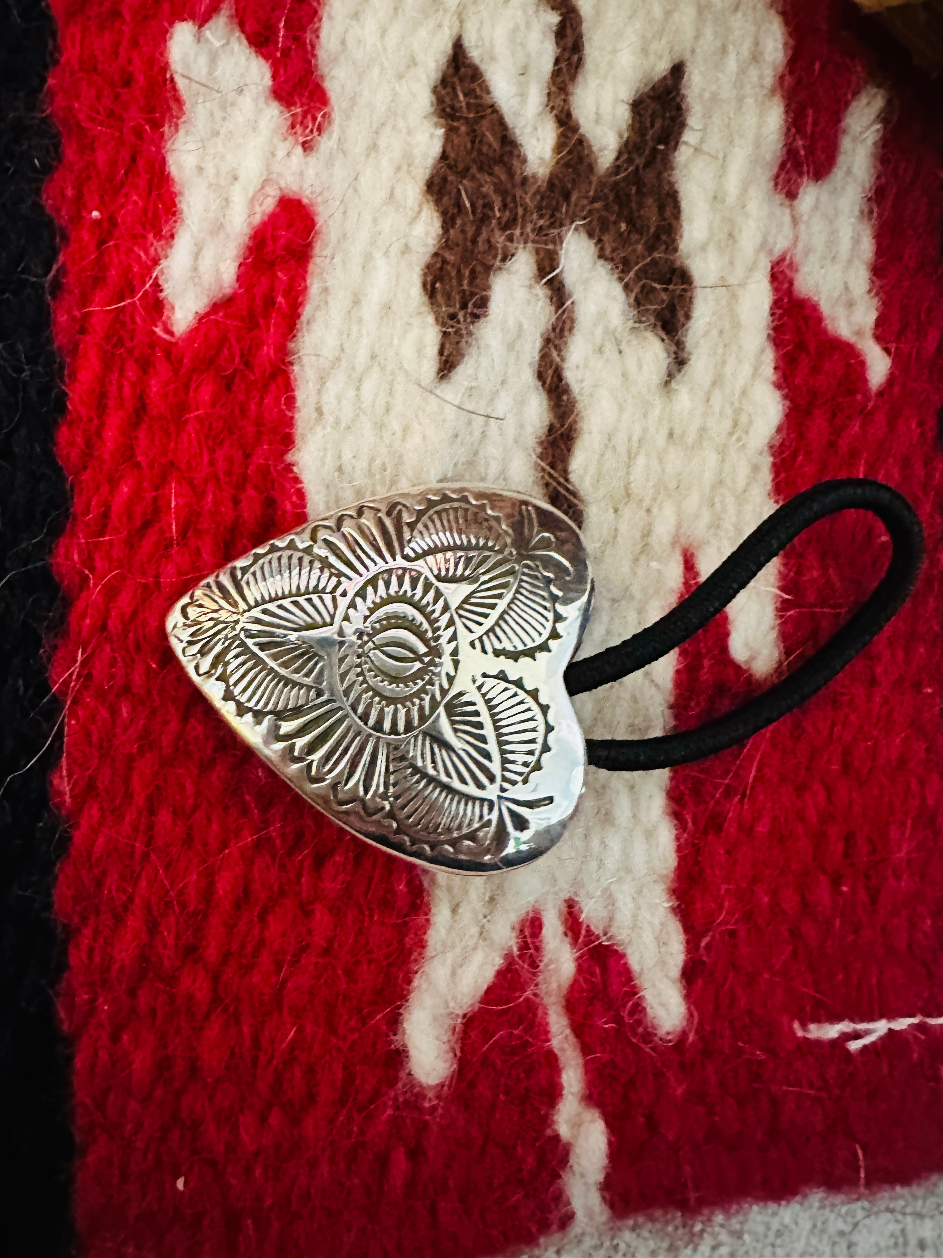 Navajo Hand Stamped Sterling Silver Heart Hair Tie