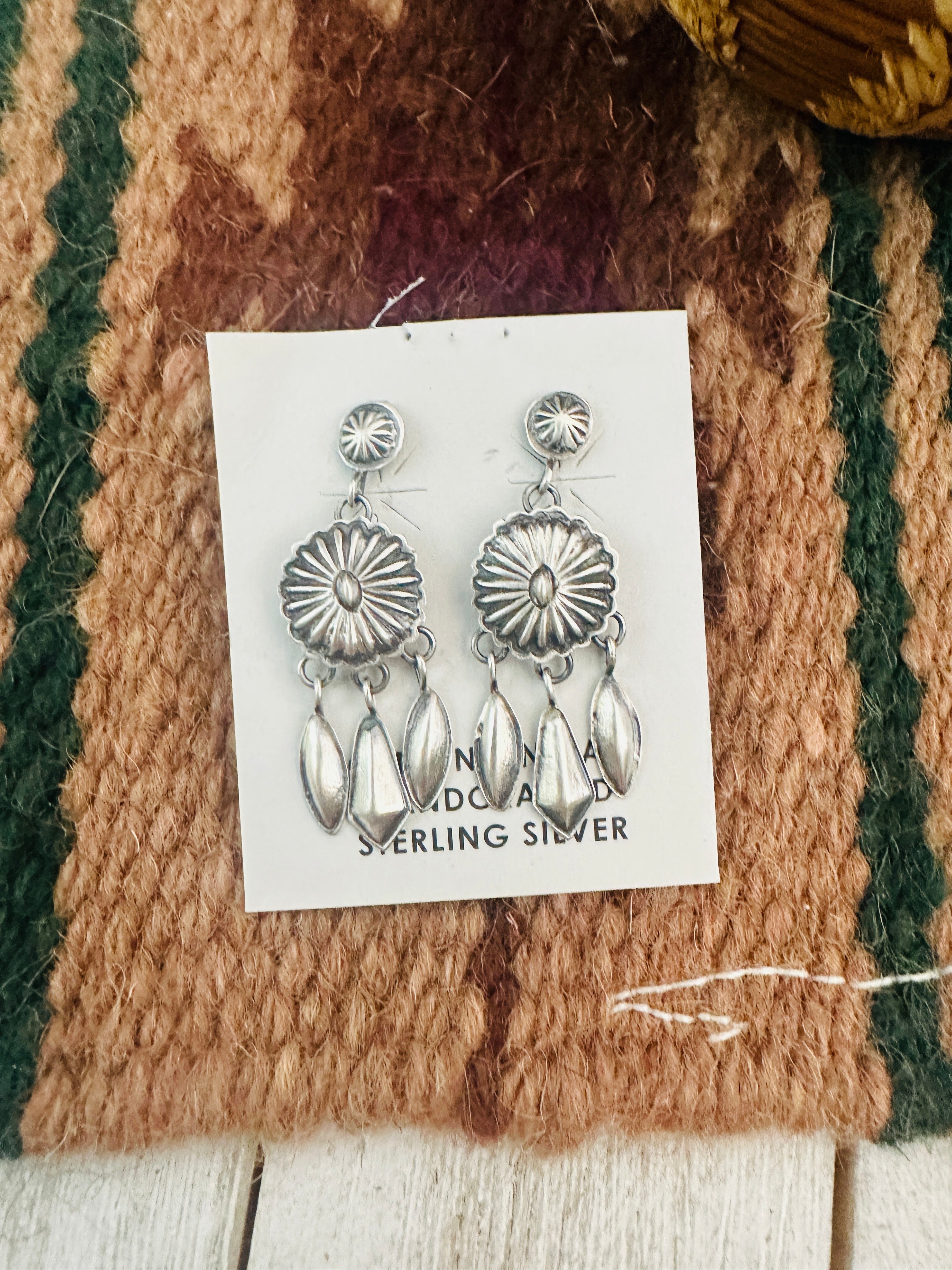 Navajo Hand Stamped Sterling Silver Concho Tassel Dangle Earrings