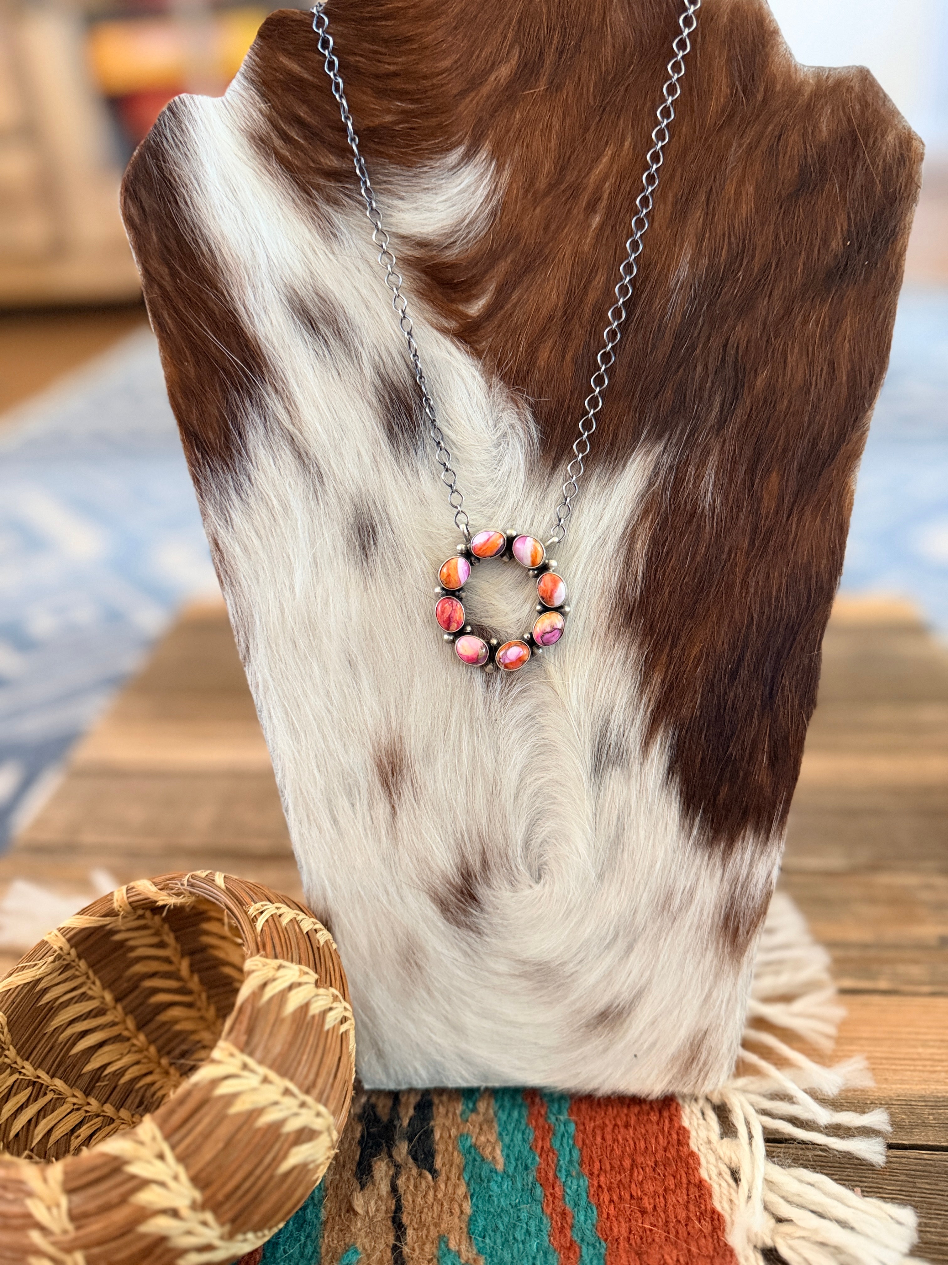 Handcrafted Pink Mojave & Sterling Silver Ring Necklace
