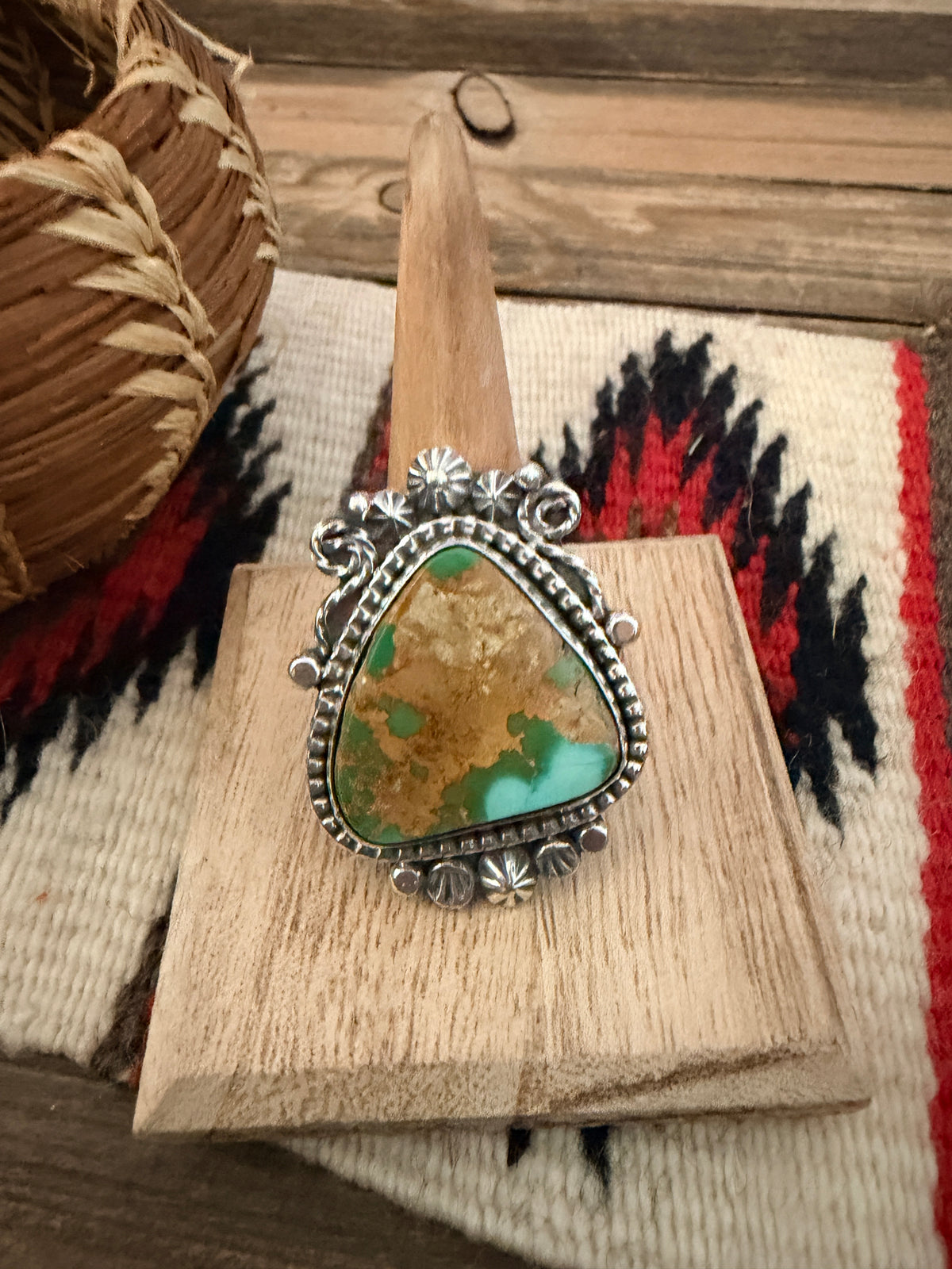 Handcrafted Royston Turquoise & Sterling Silver Ring 9.25 by Rosella Paxson
