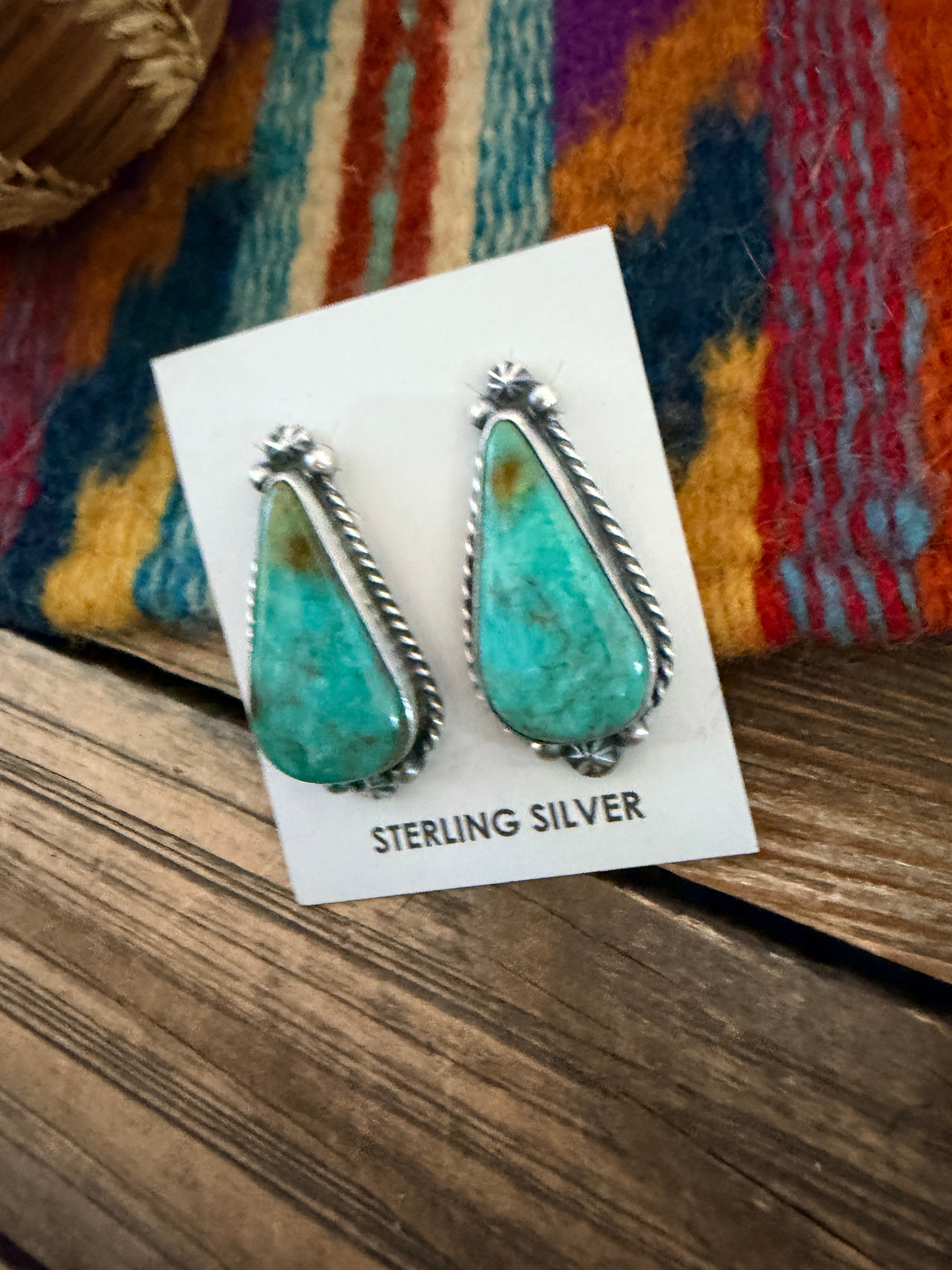 Handcrafted Turquoise & Sterling Silver Post Earrings