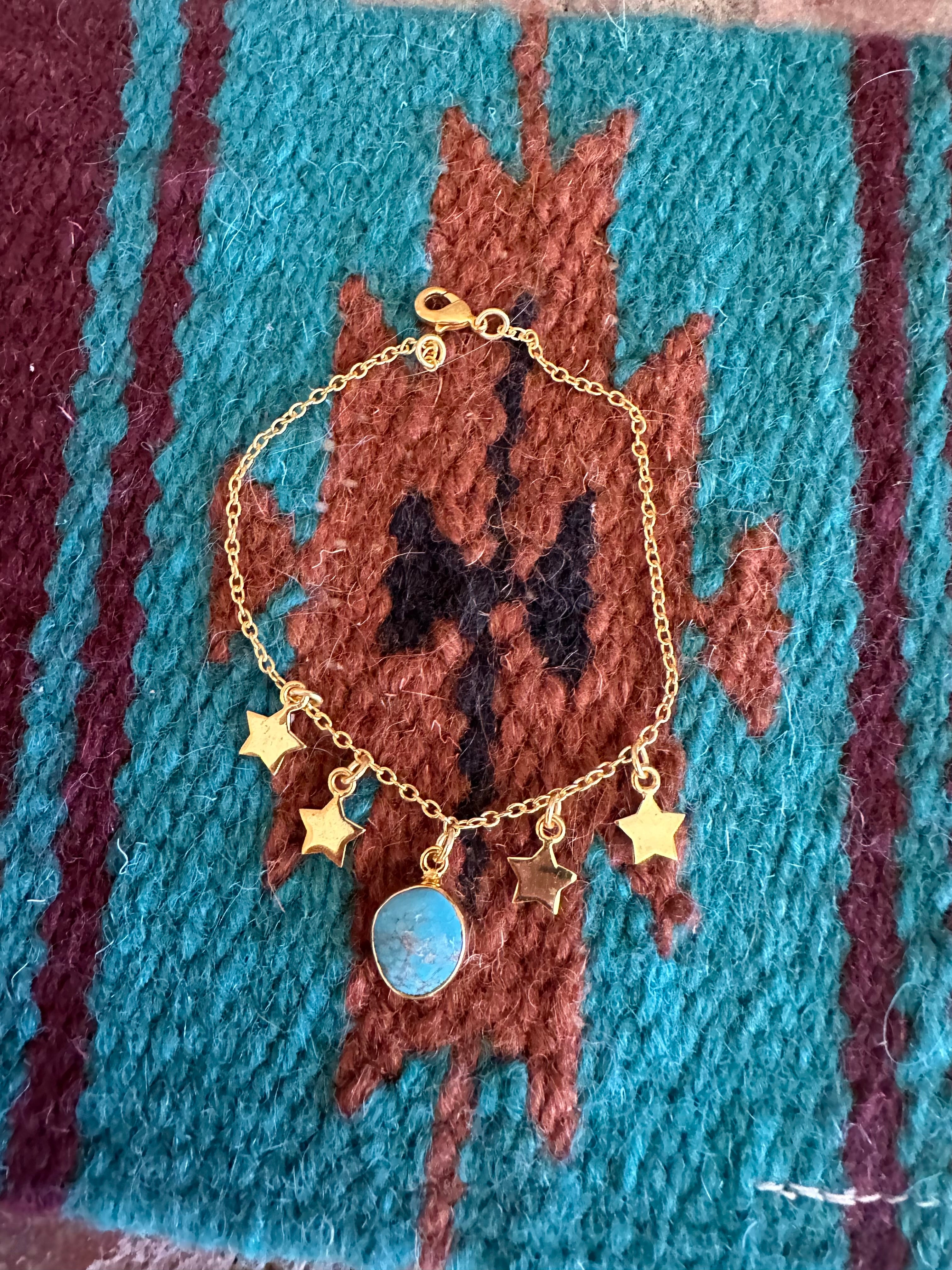 “The Golden Collection” Handmade Natural Turquoise 14k Gold Plated Star Bracelet