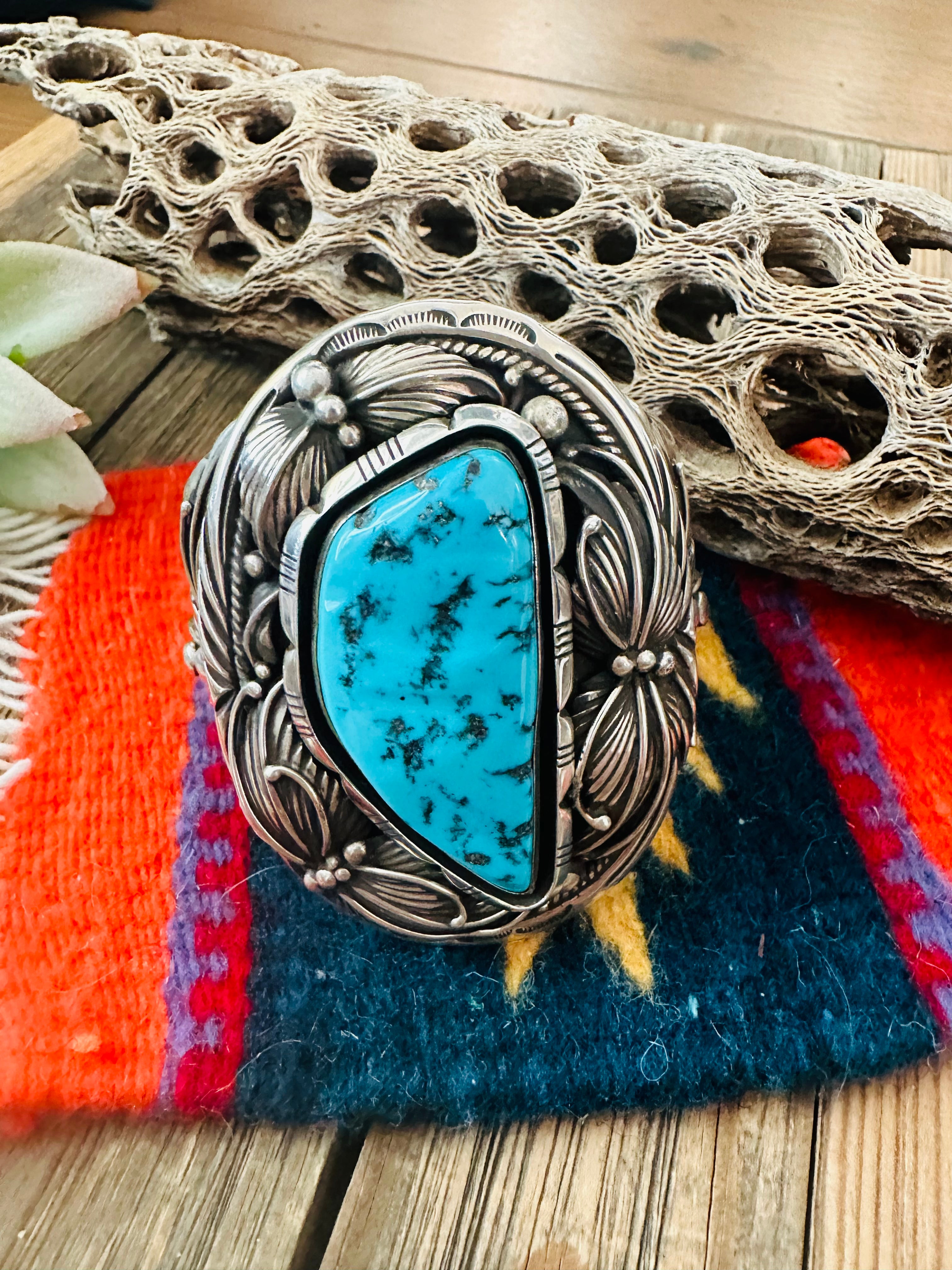 Navajo Old Pawn Kingman Turquoise & Sterling Silver Cuff Bracelet