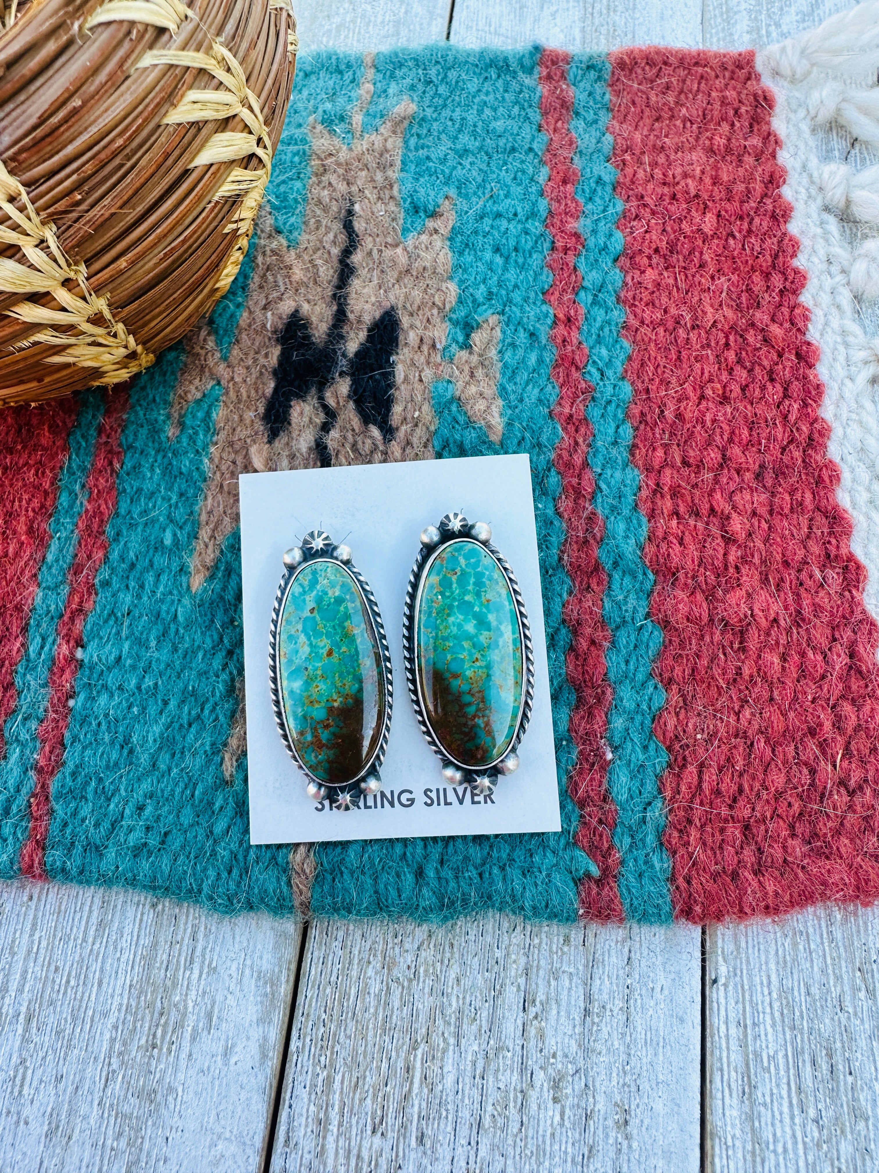 Handcrafted Kingman Turquoise & Sterling Silver Post Earrings