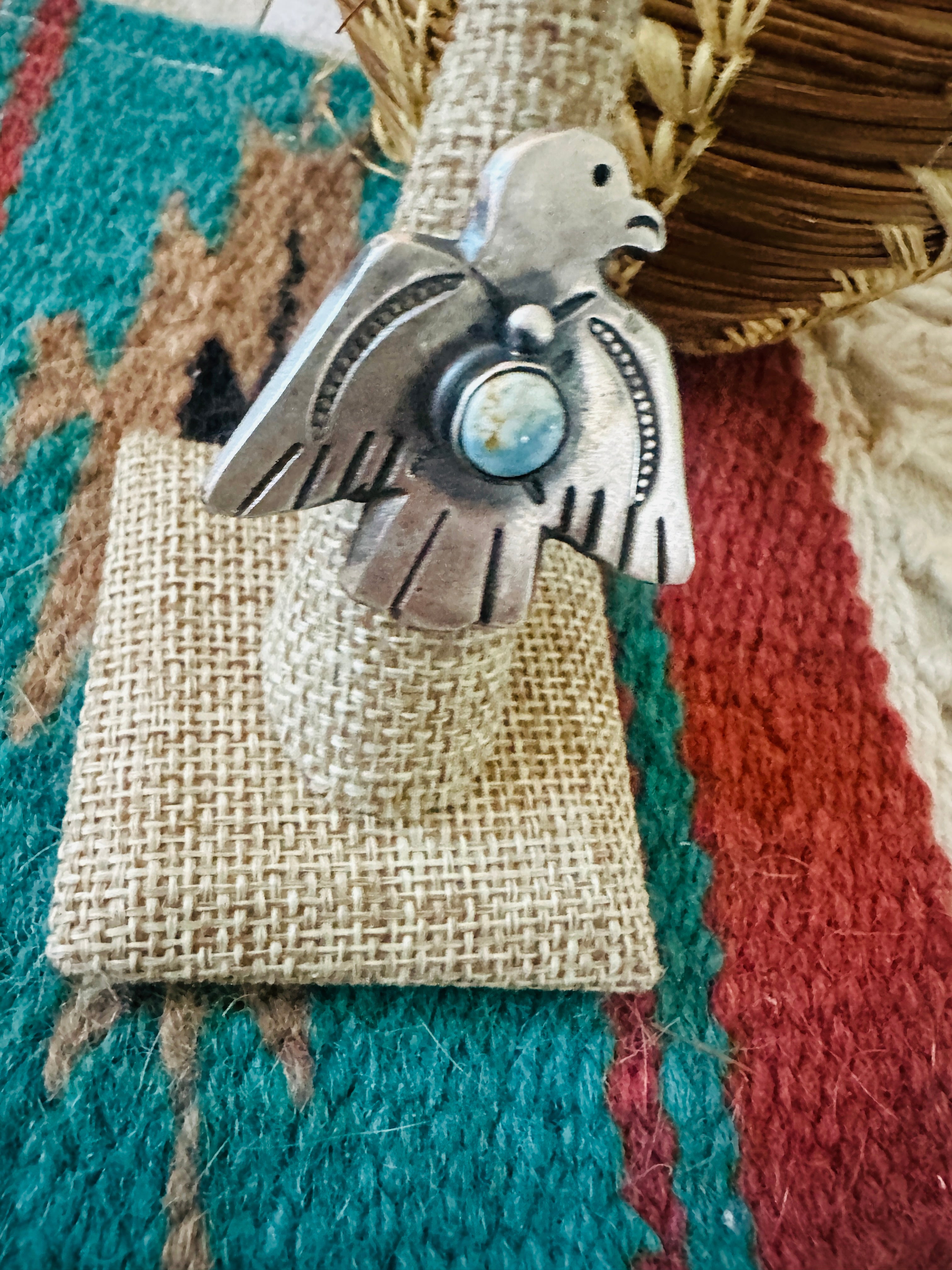 Handcrafted Turquoise & Sterling Silver Thunderbird Ring Chimney Butte Size 7