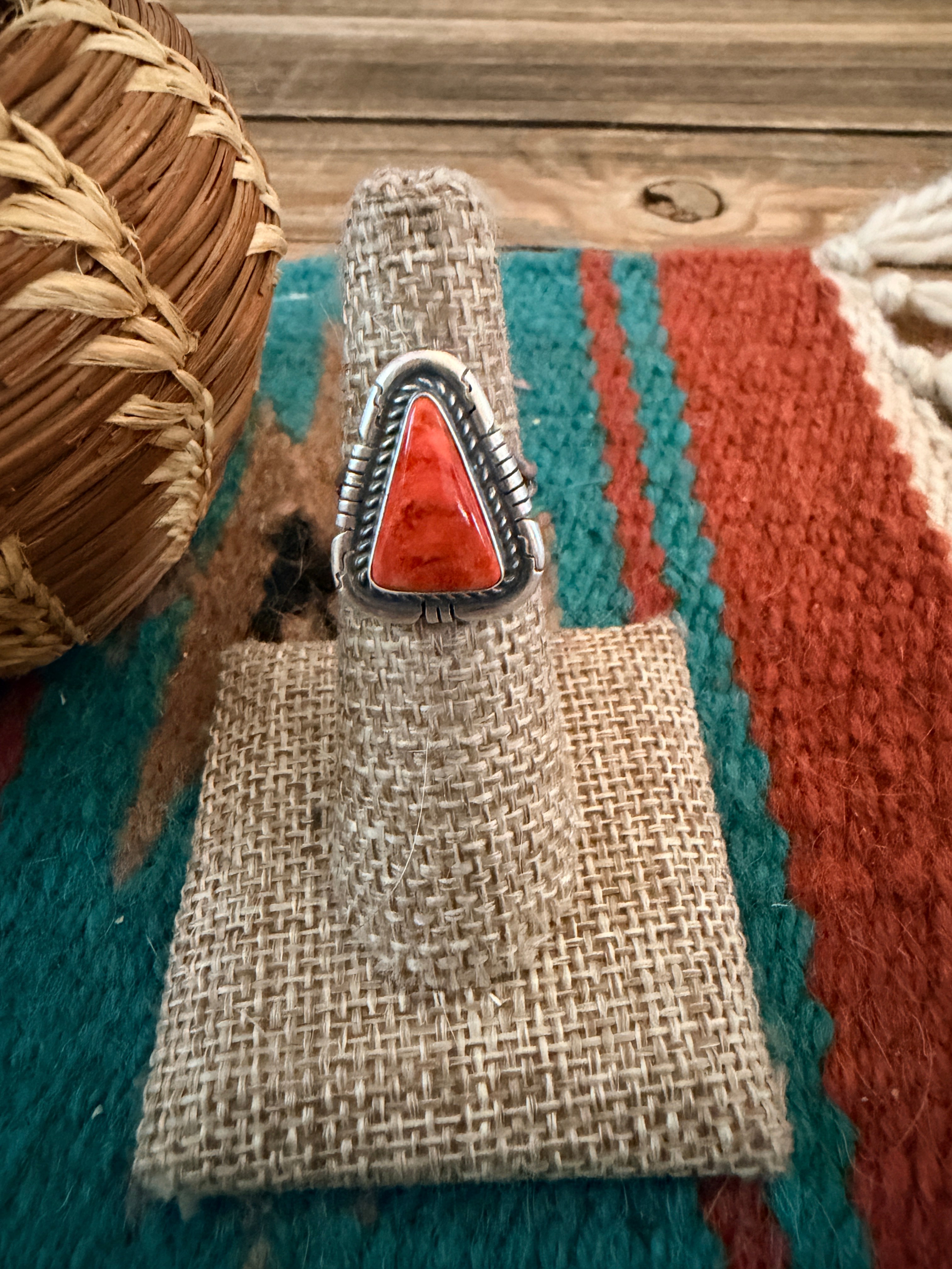 Handcrafted Red Spiny Oyster & Sterling Silver Ring Size 6