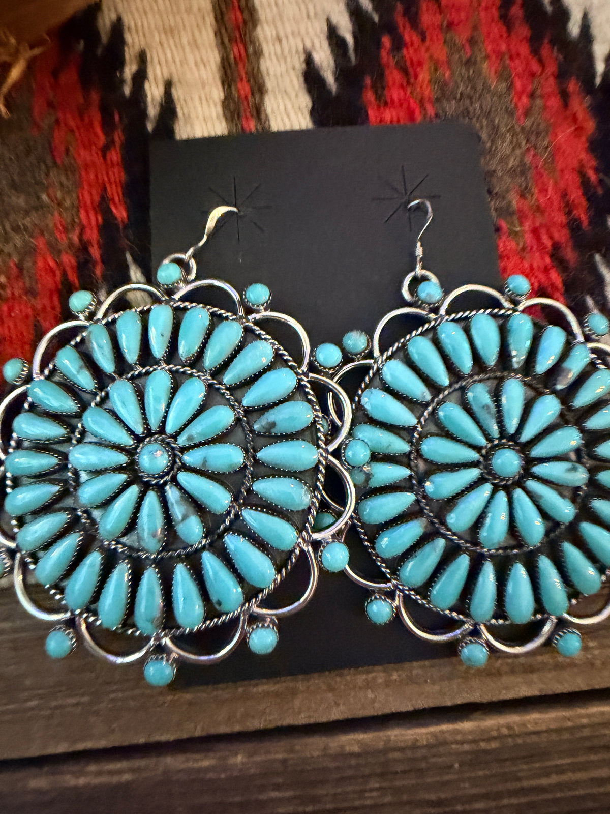 Handcrafted Turquoise & Sterling Silver Cluster Dangle Earrings by Elain Bahe