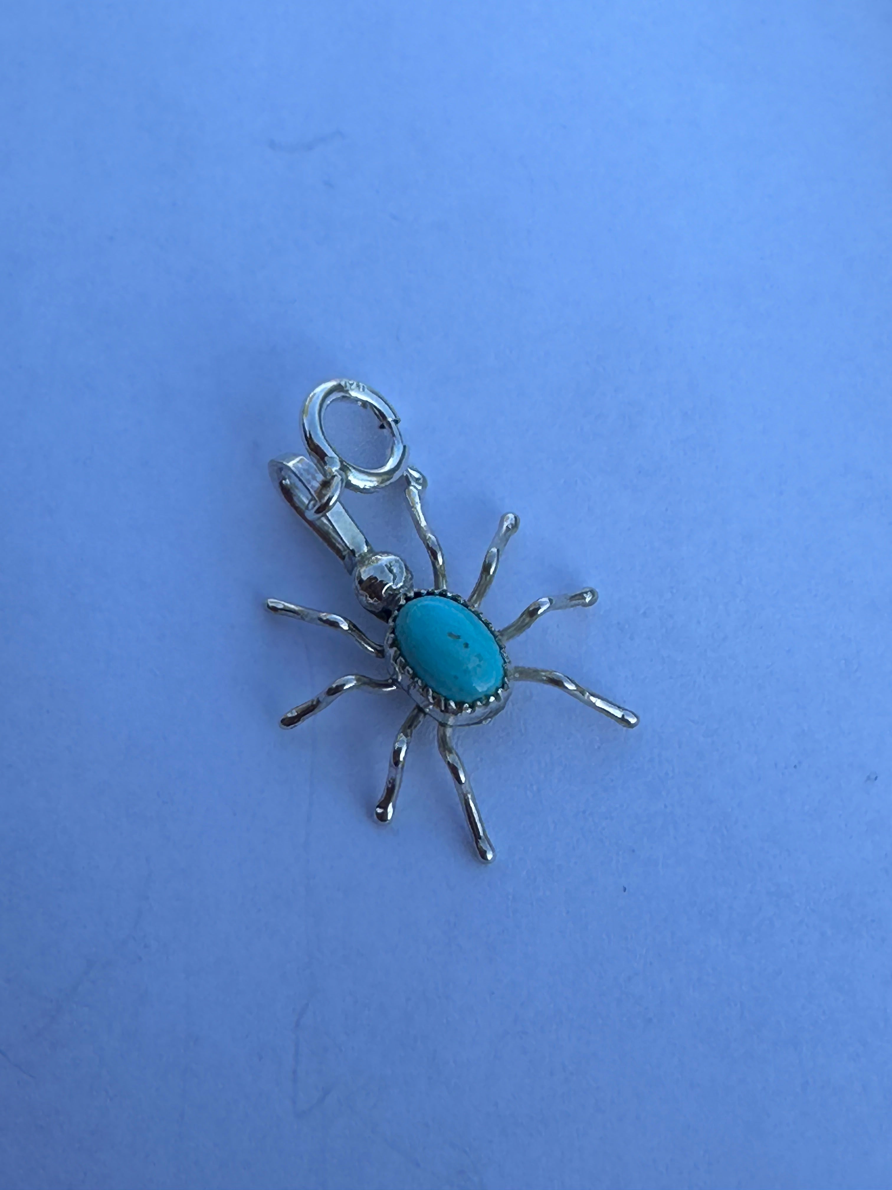 Navajo Crafted Sterling Silver and Turquoise Spider Charm