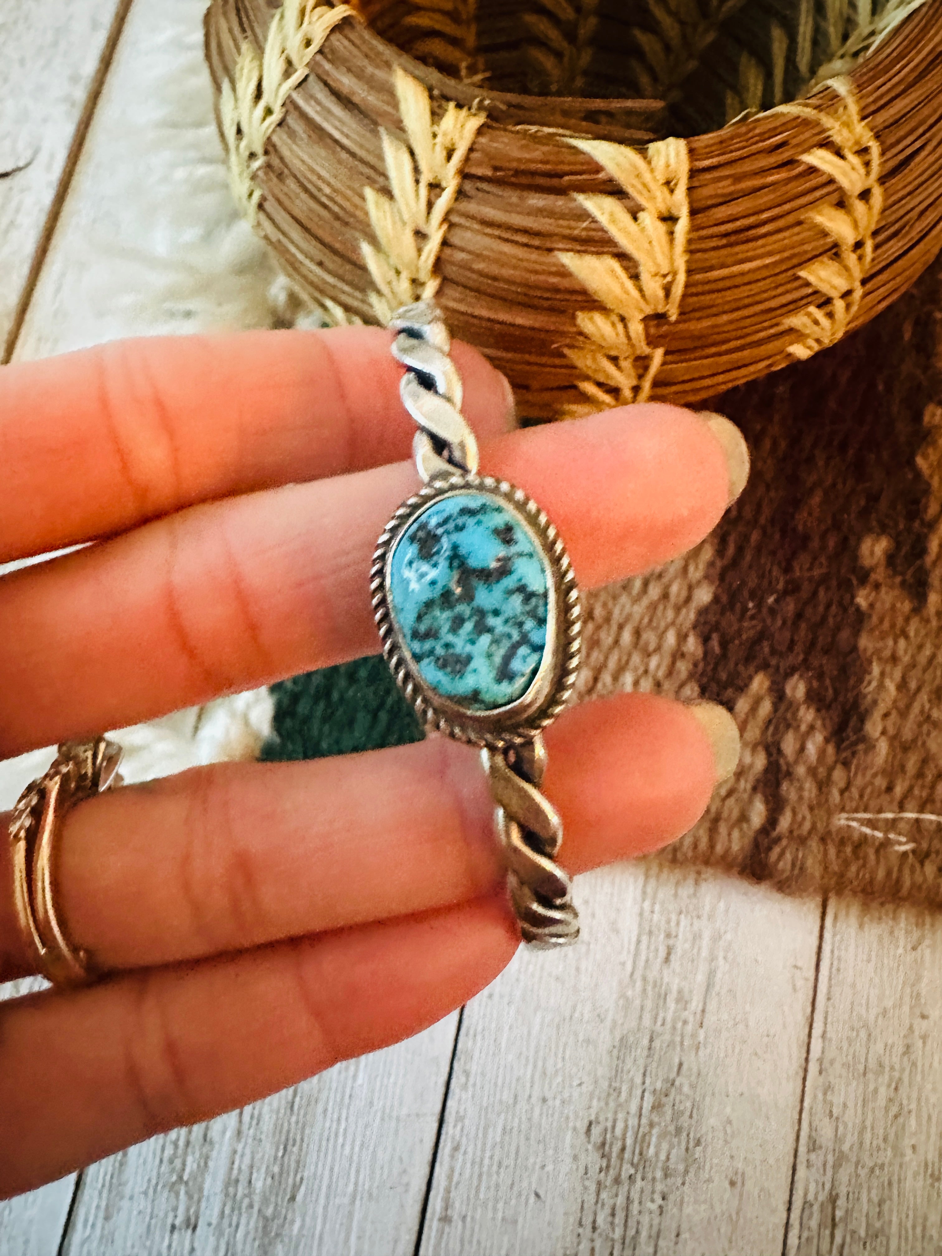 Navajo Turquoise & Twisted Sterling Silver Cuff Bracelet