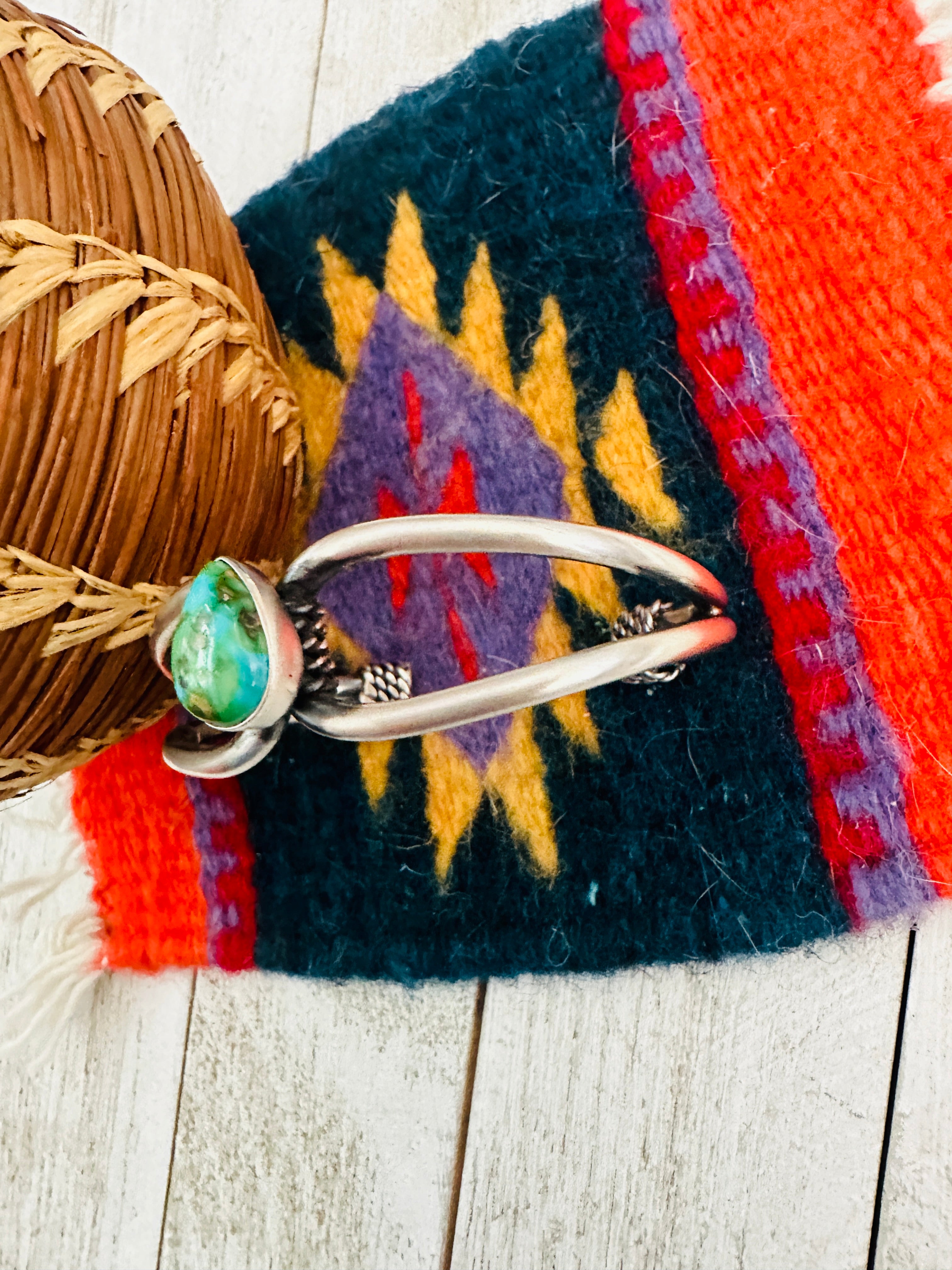 Navajo Sonoran Gold Turquoise & Sterling Silver Cuff Bracelet