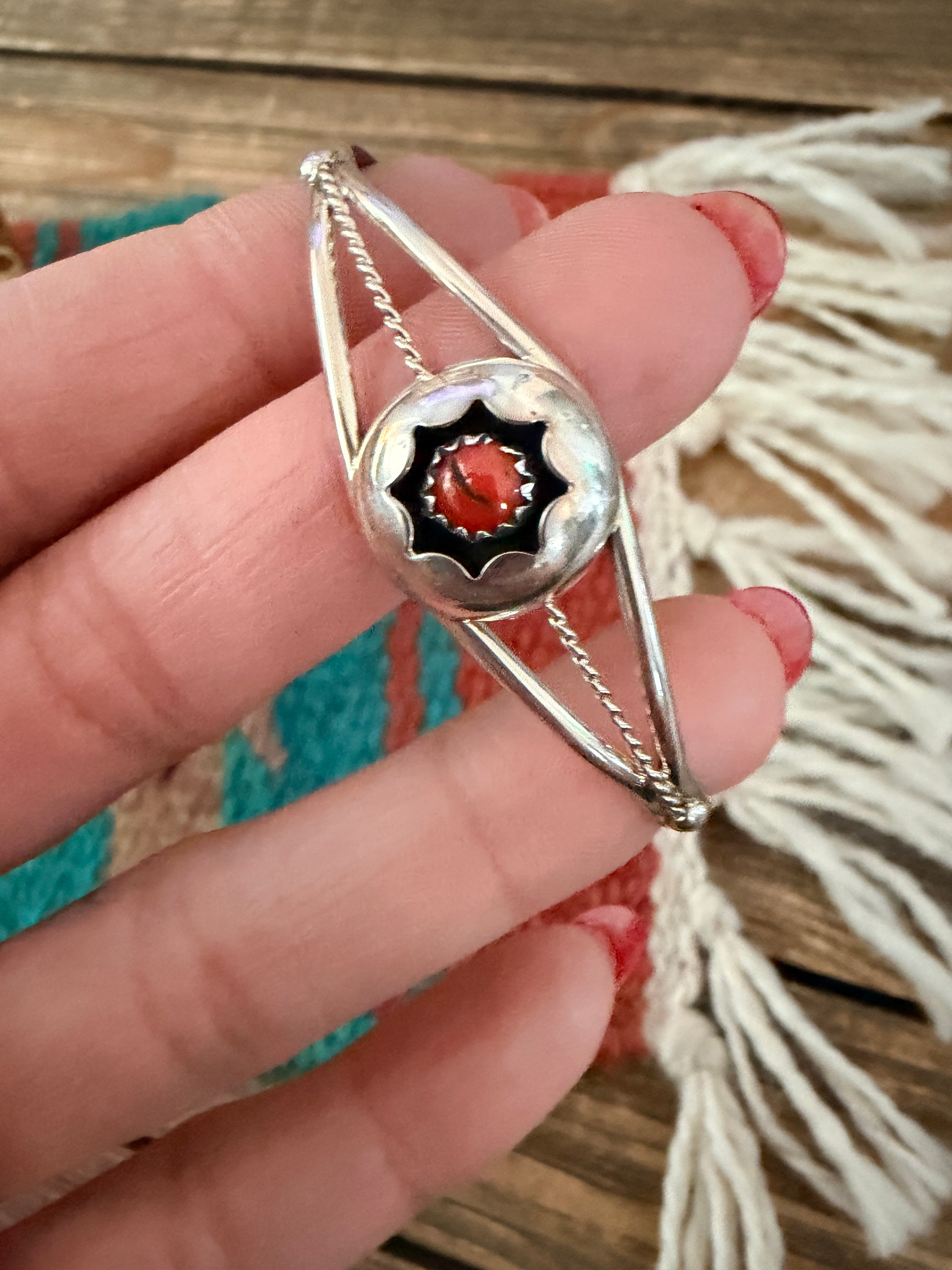 Handcrafted Coral & Sterling Silver Baby Cuff Bracelet