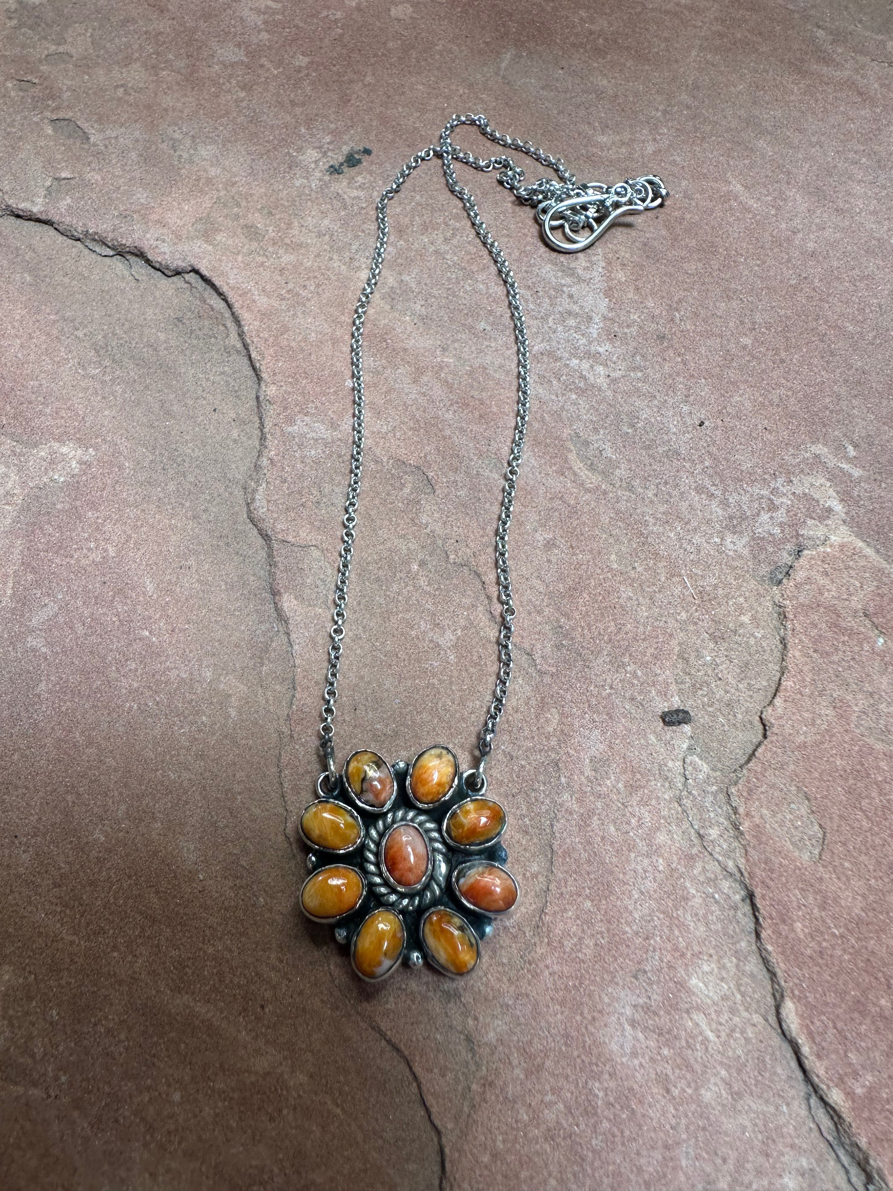 Handmade Sterling Silver & Orange Mojave Flower Necklace