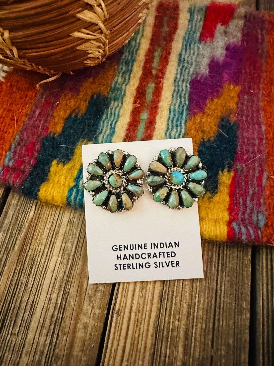 Handcrafted Turquoise & Sterling Silver Cluster Post Earrings