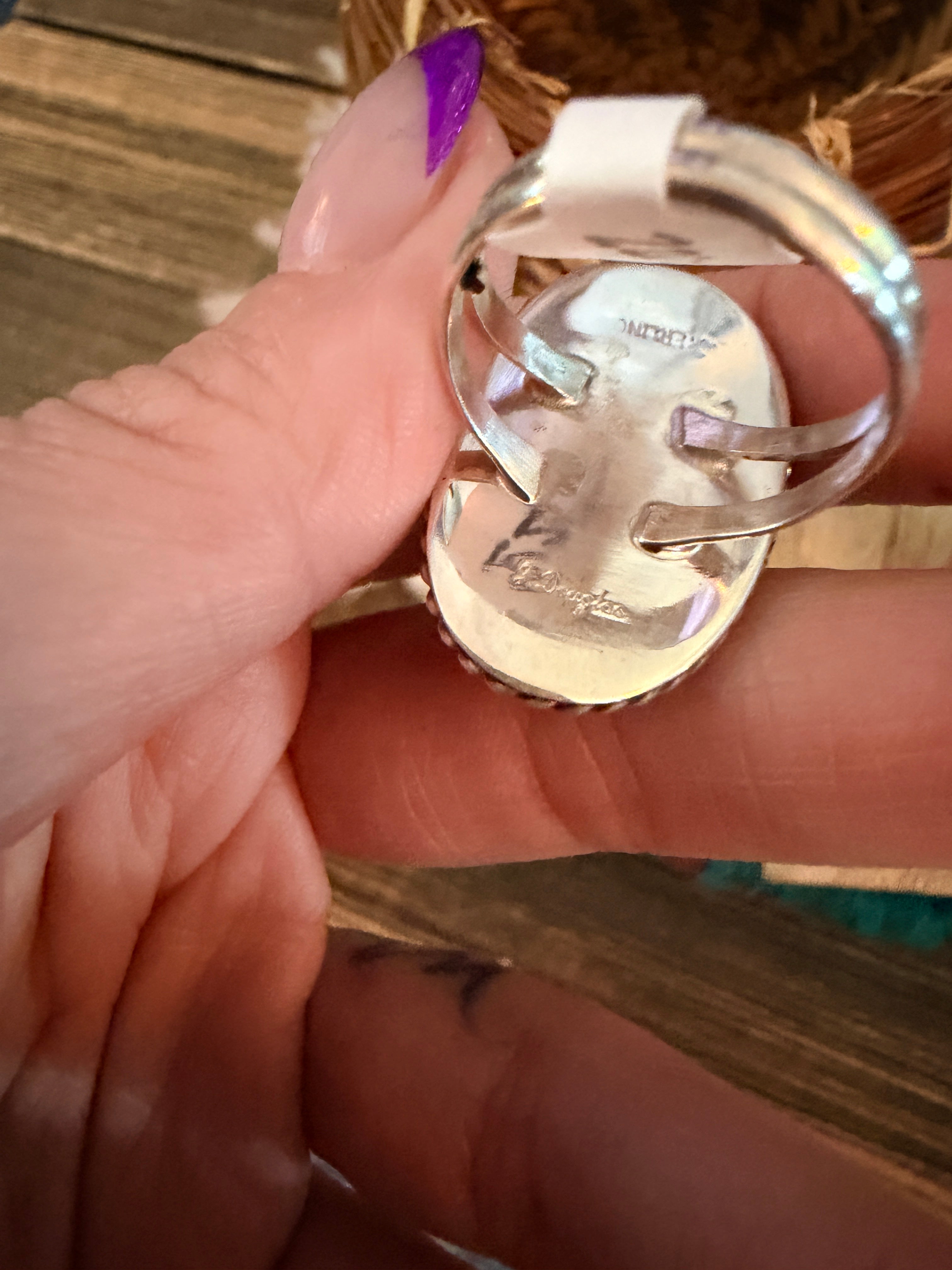 Handcrafted Multi Stone & Sterling Silver Inlay Ring Size 9