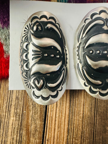 Handcrafted Sterling Silver Concho Post Earrings by Leander Tahe