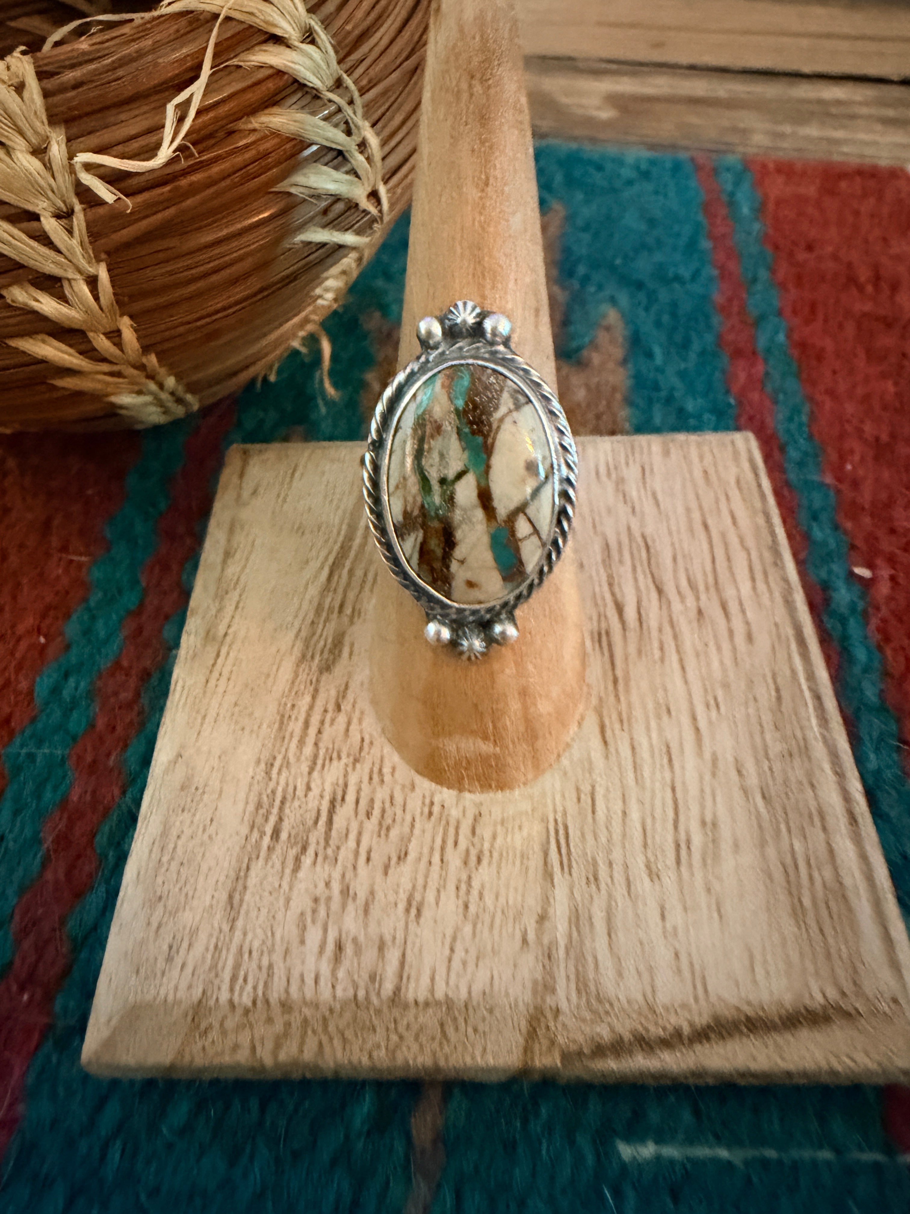 Handcrafted Ribbon Turquoise & Sterling Silver Ring Size 8
