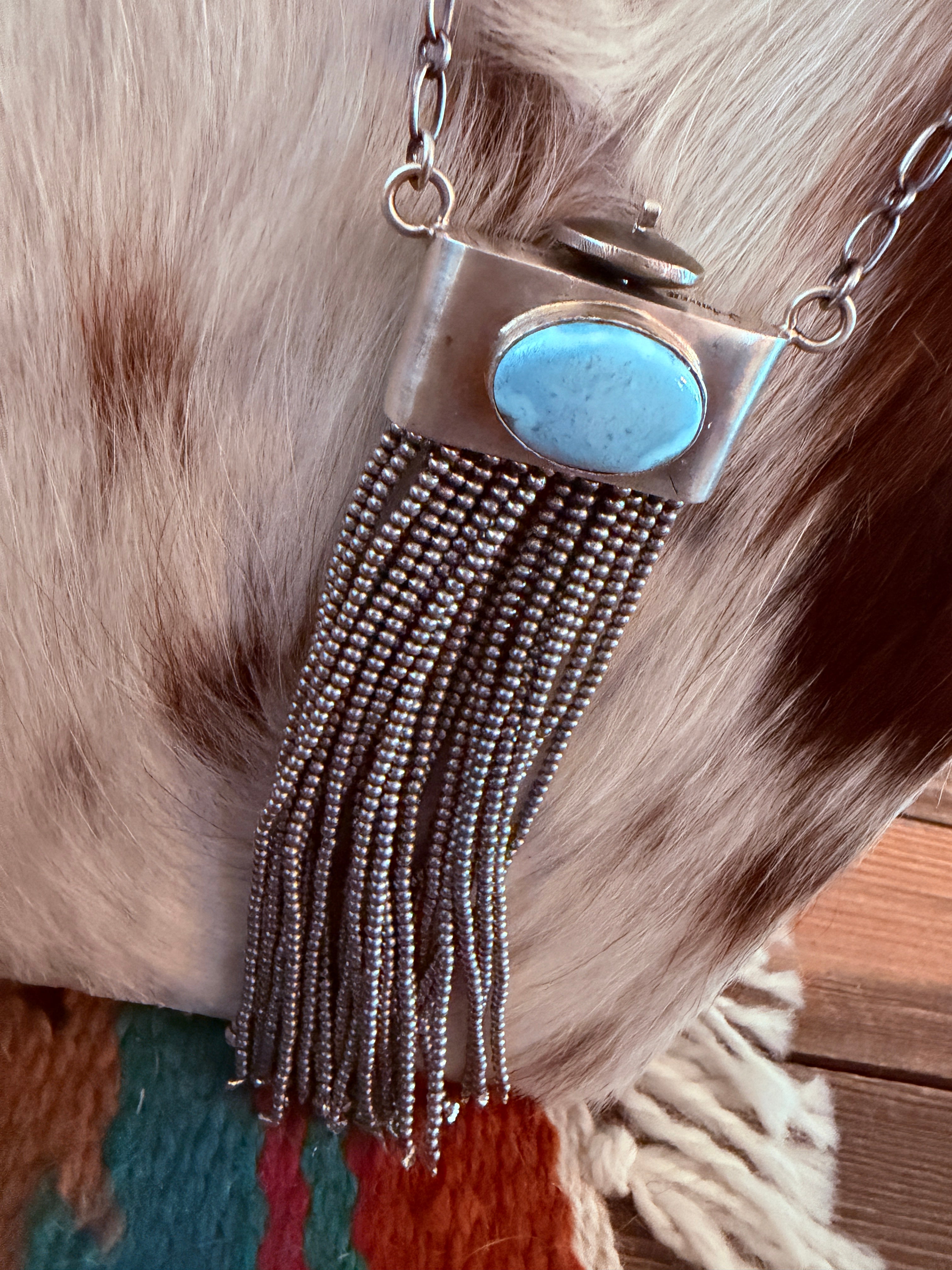 Handcrafted Golden Hills Turquoise & Sterling Silver Beaded Tassel Necklace