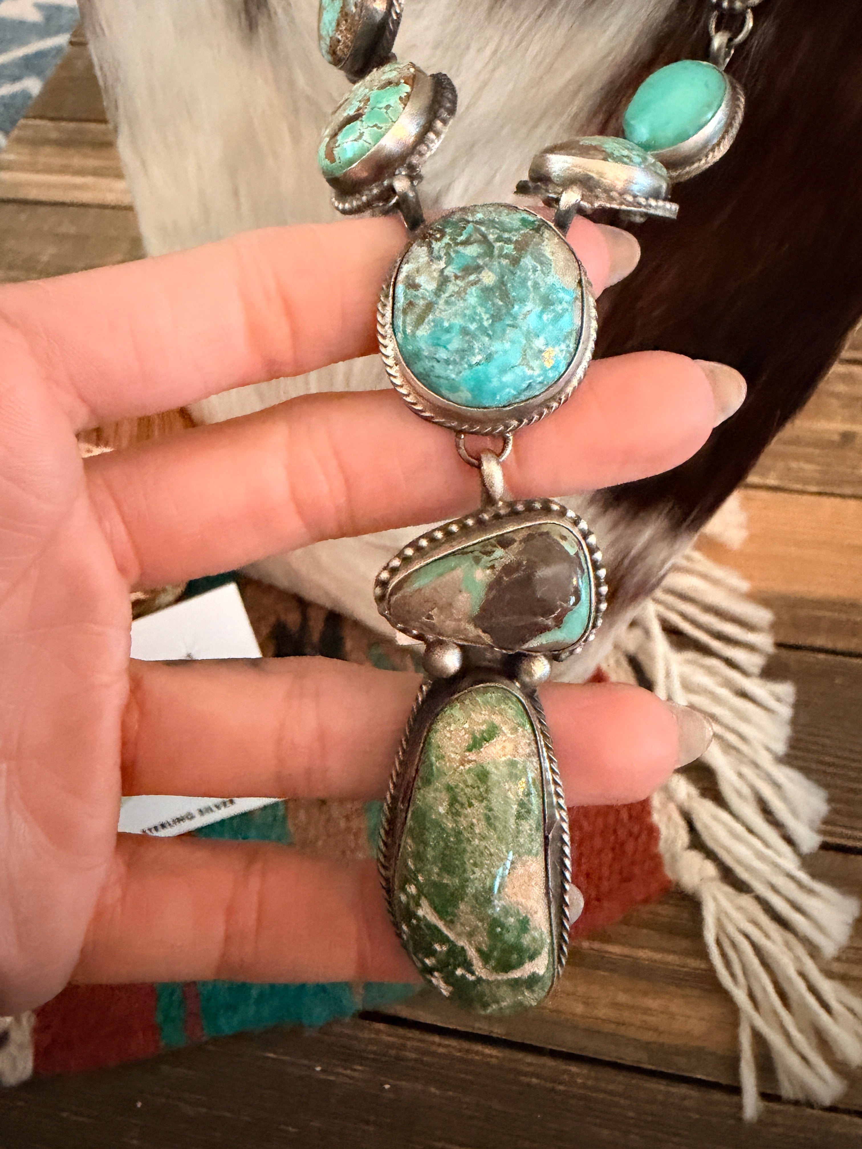 Handcrafted Royston Turquoise & Sterling Silver Necklace and Earring Set by Sheila Becenti